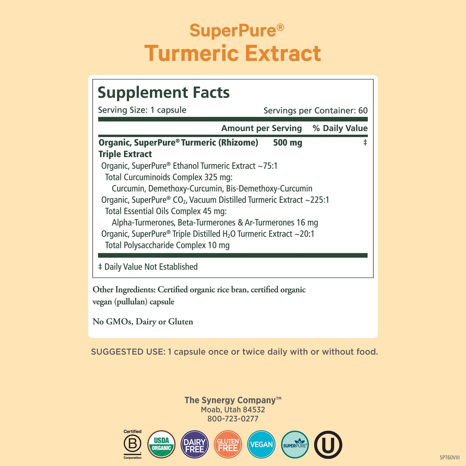 Pure Synergy SuperPure Turmeric Extract | 60 Count (Pack of 1), No Color