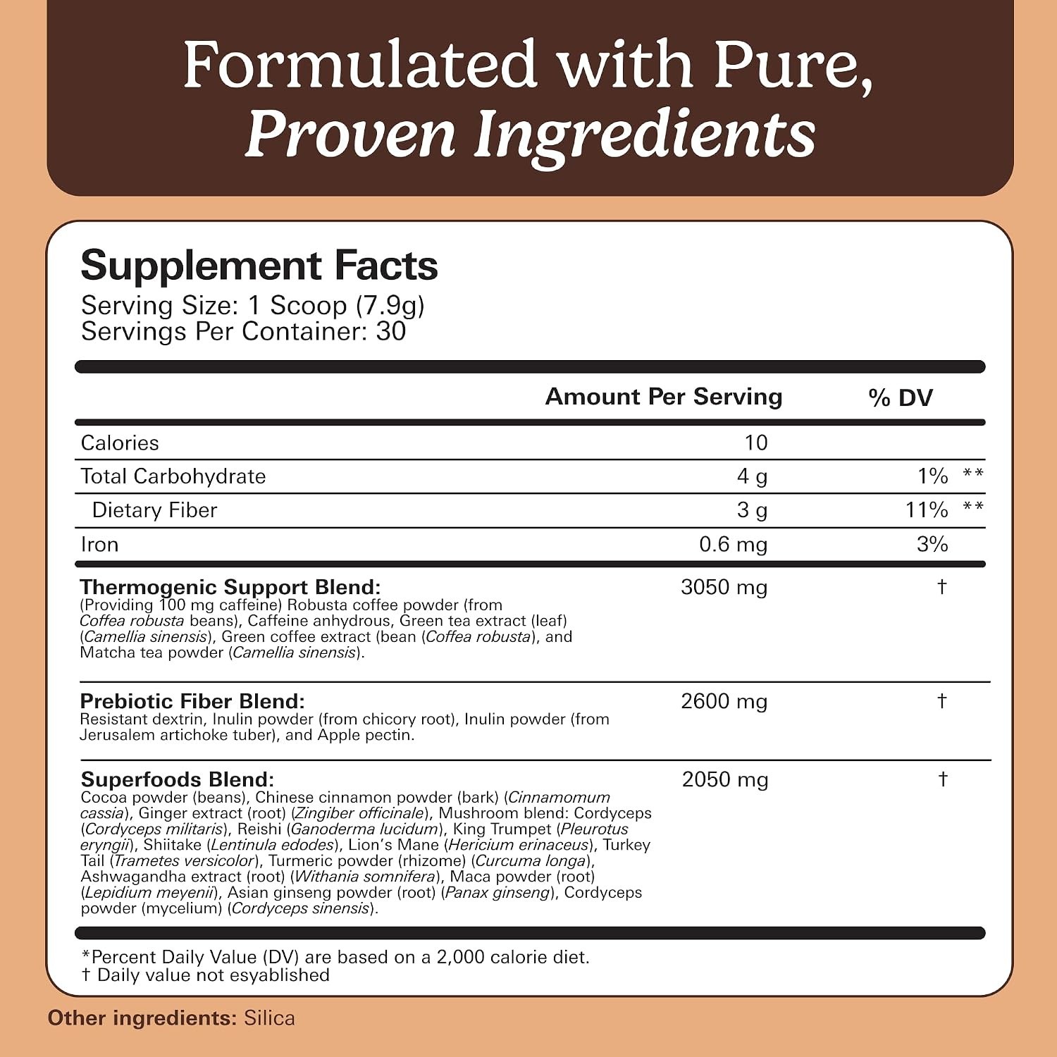 Super Café, Coffee Powder with Prebiotic Fiber & Mushrooms, Dark Roast, 100 m…