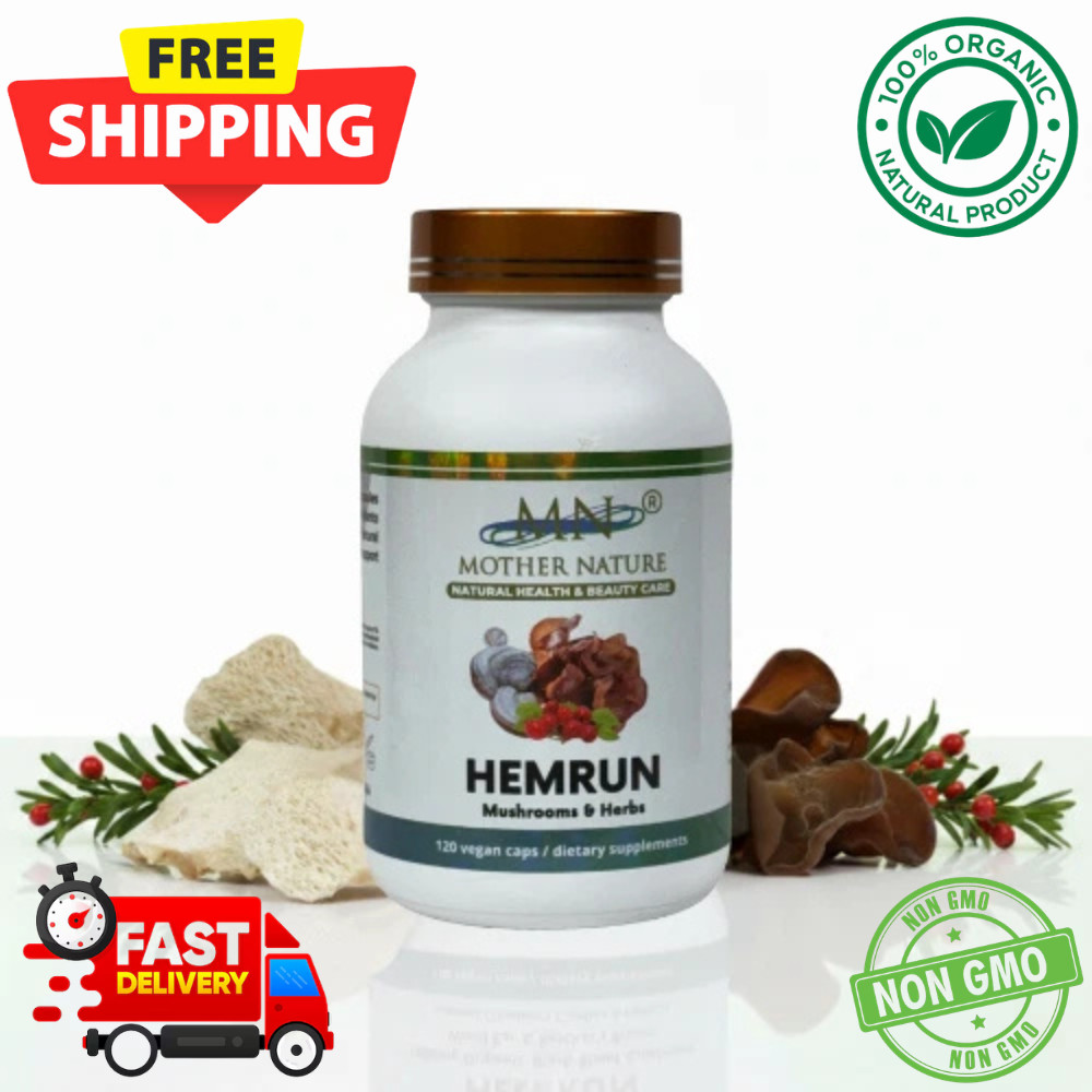 Organic Hemrun Mushrooms 120 Vegan Capsules Wood Ear Butcher’s Broom Oyster