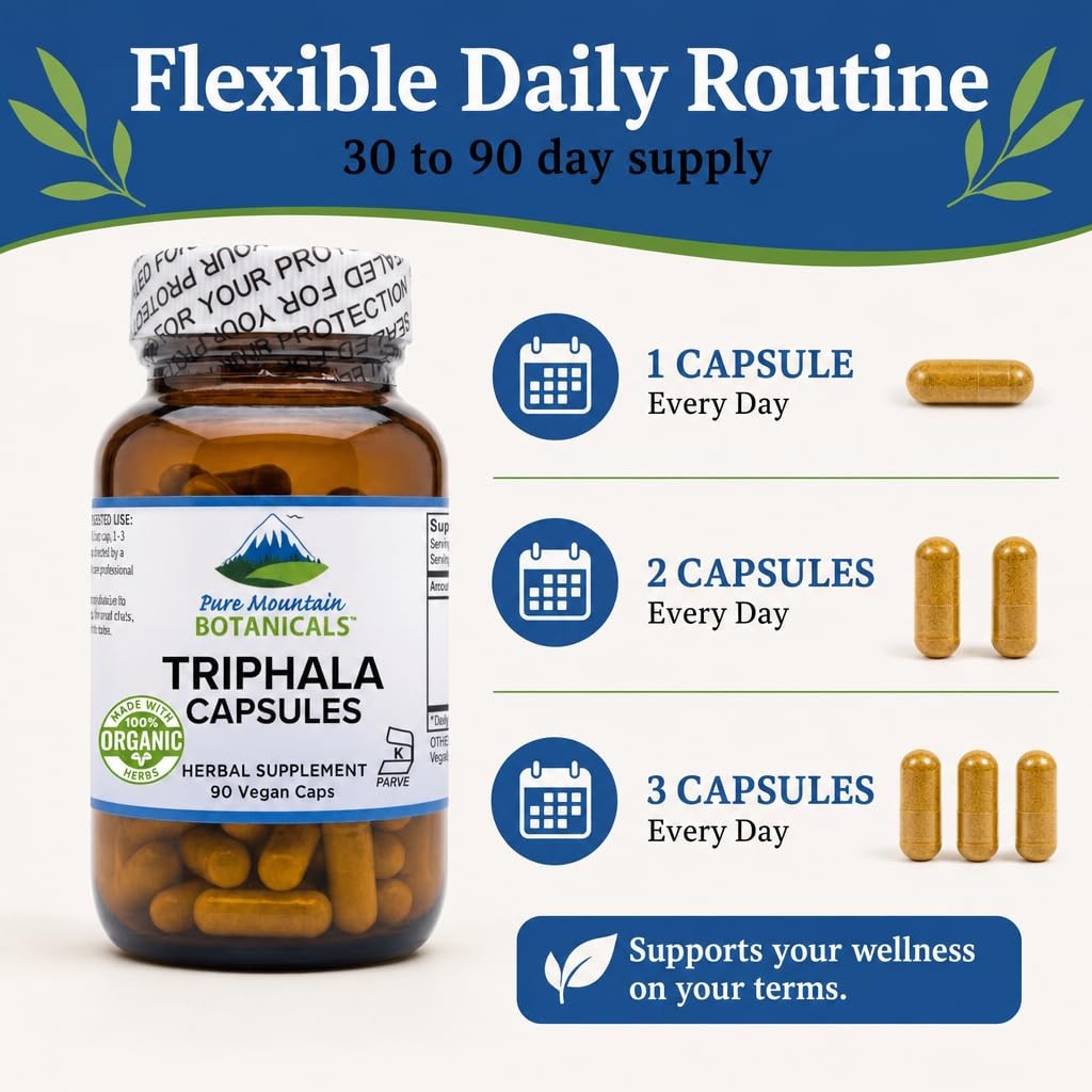 Pure Mountain Triphala Capsules 500mg Organic Amla Fruit Kosher Vegan Supplement
