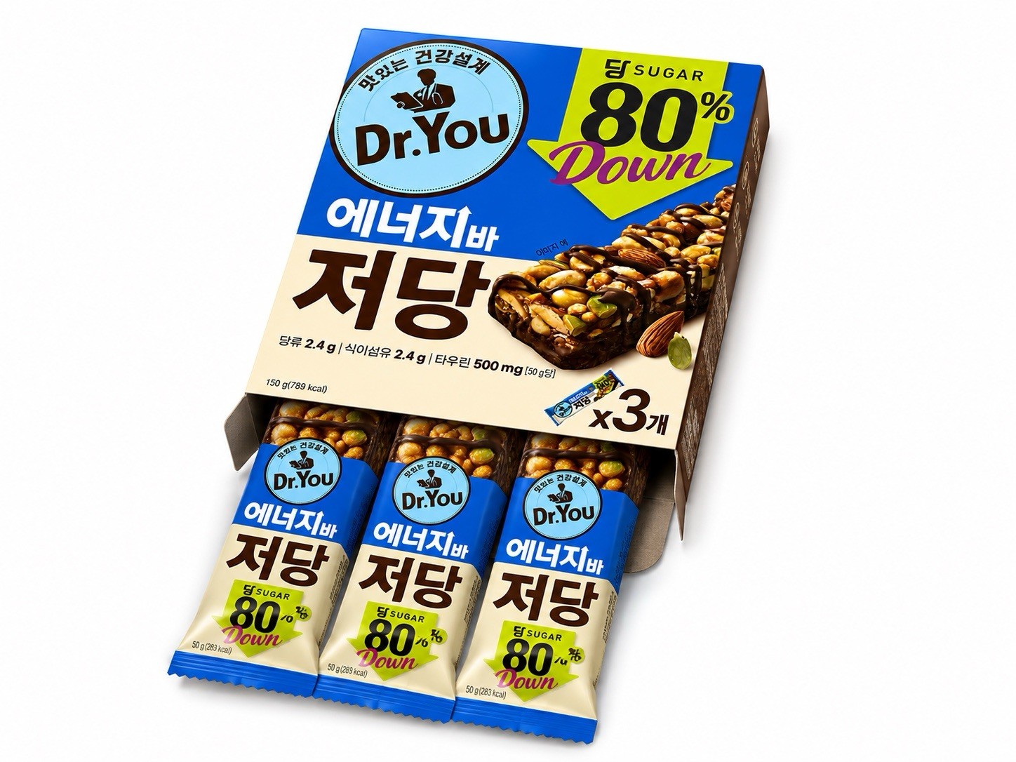 Dr.You Low Sugar Protein Energy Bar Chocolate Nut Snack 3 Bars Korean