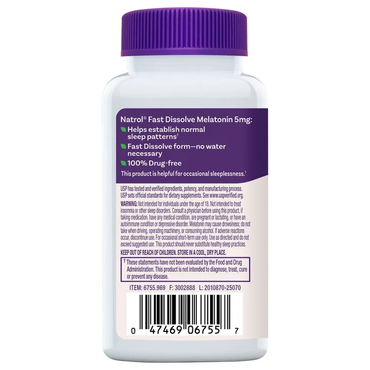 Natrol Melatonin 5mg 250 Ct Fast Dissolve Sleep Aid Tablets Exp:06/27 Strawberry