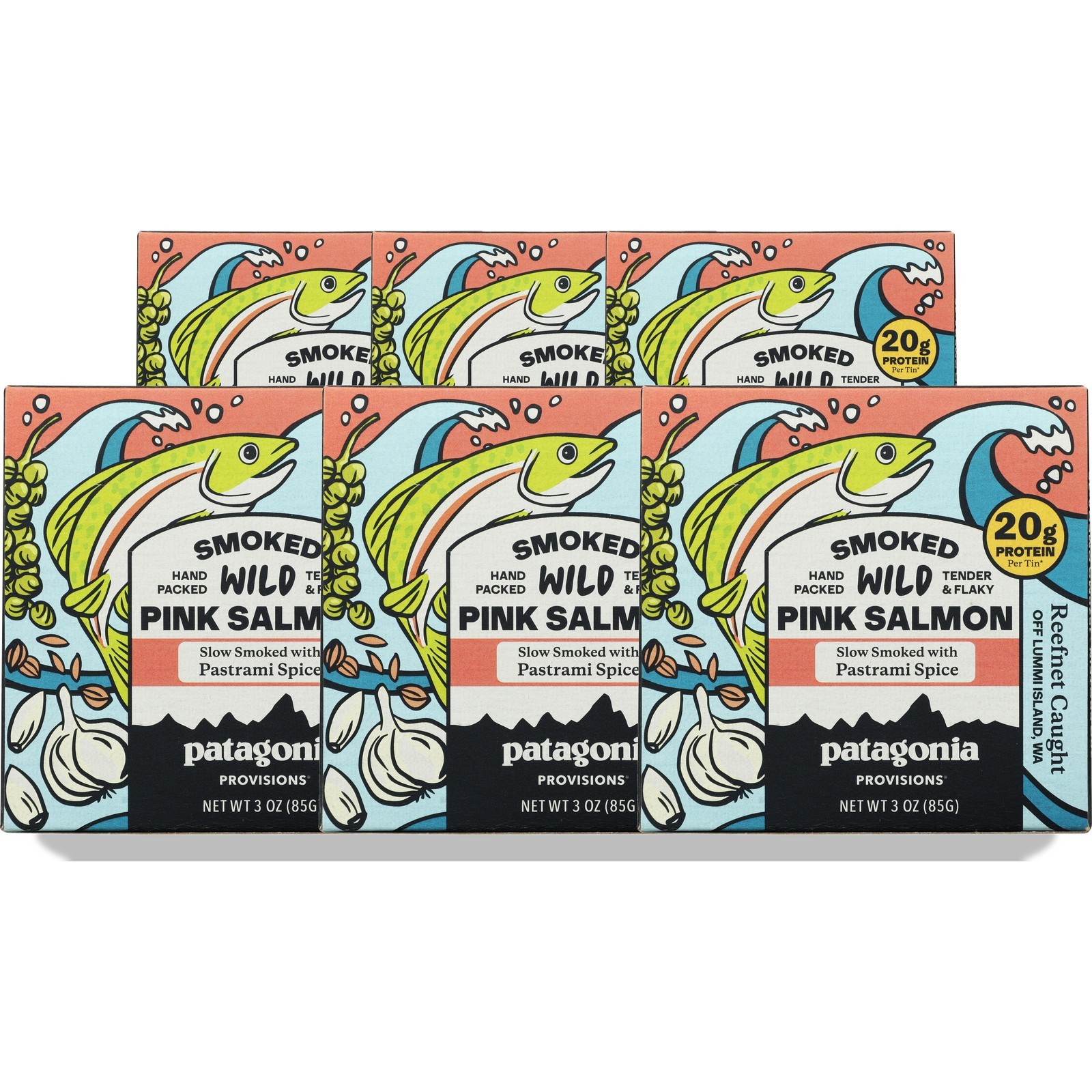 Patagonia Wild Pink Salmon Smoked Pastrami Seasoned 3 Oz Tin 20G 6 Pack