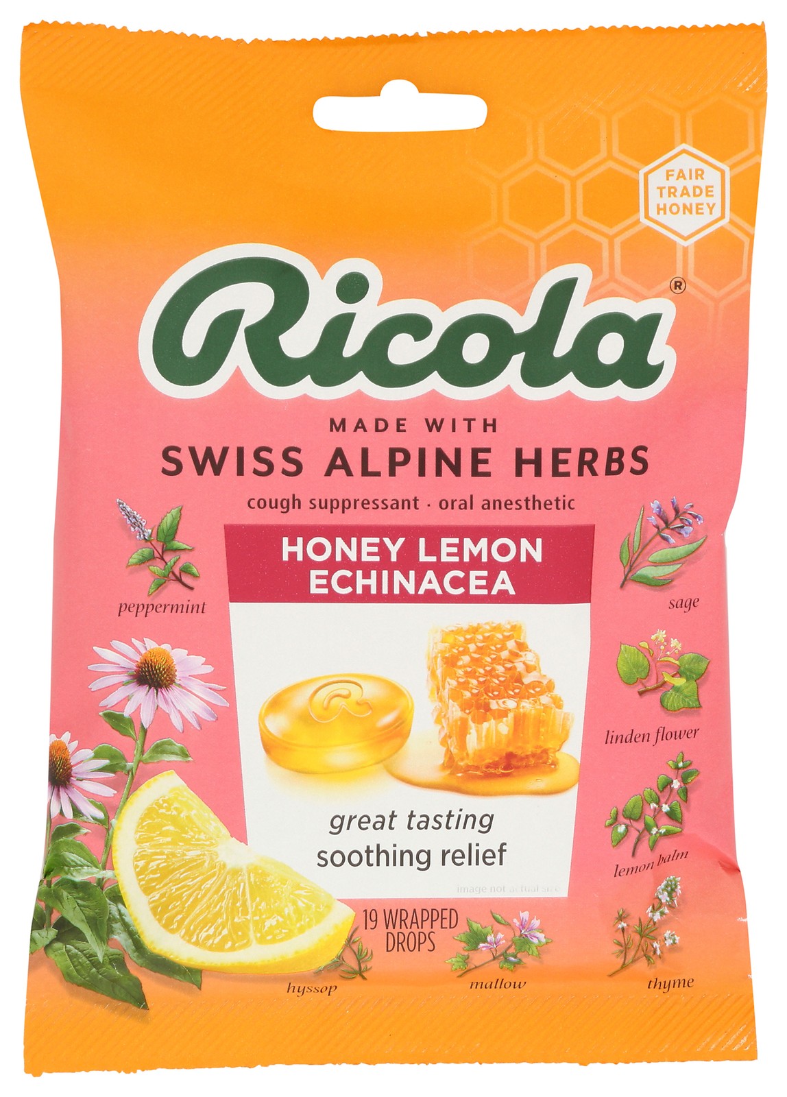 Ricola Honey Lemon Echinacea Cough Relief Lozenges 19 Wrapped Drops Ct 8 Pack