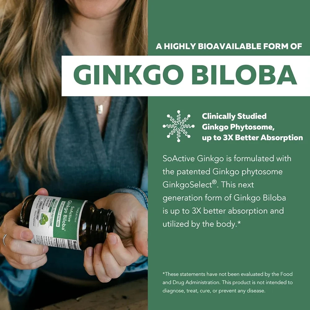 SoActive Ginkgo Biloba 180mg GinkgoSelect Phytosome 60 Capsules Vegan 8/26