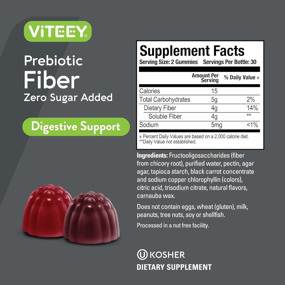 Prebiotic Fiber Gummies for Adults 4g Gut Health & Digestive Soluble BB 11/26