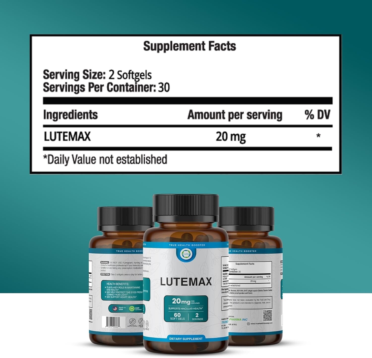 Lutemax 20mg Supplement Supports Macular Health Vision Clarity 60 Softgels