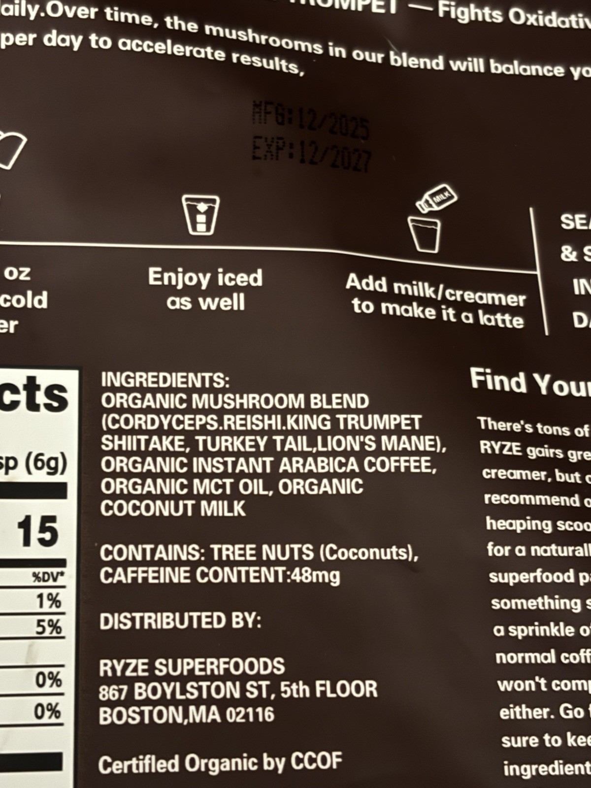 RYZE Mushroom Coffee Organic Vegan 6.35 oz Bags Lot of 2 Exp 12/2027