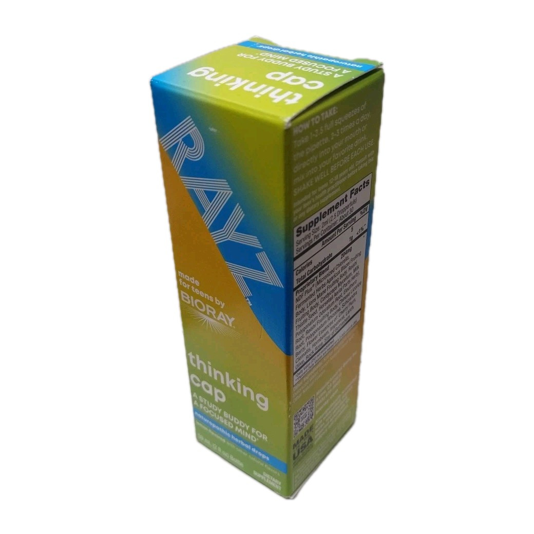 Rayz Thinking Cap Herbal Drops Lemon 2oz Naturopathic Study Focus Supplement New