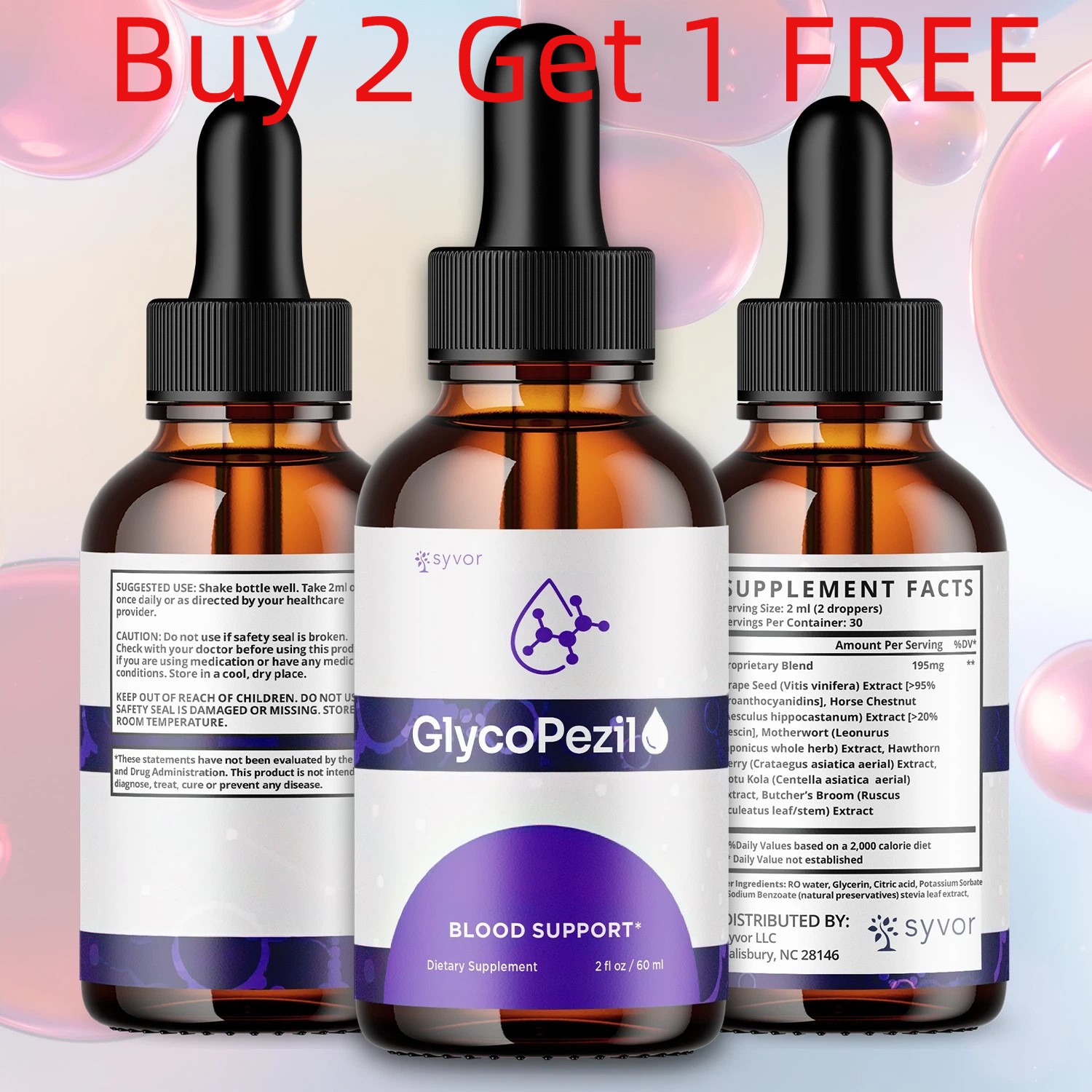 3 PCS Glycopezil Blood Support Drops Glyco Pezil Vitamin Supplement 90 Serves