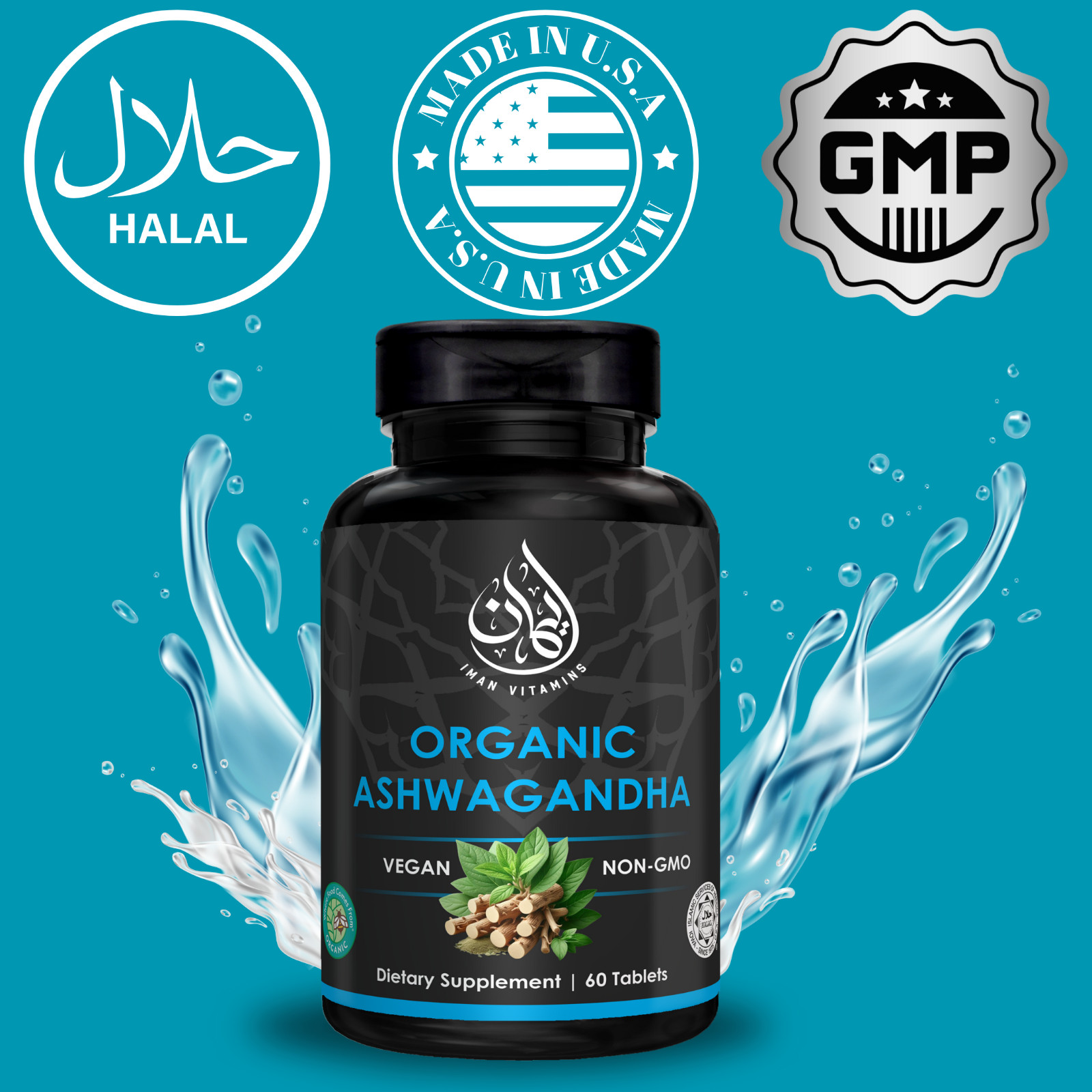 Iman Vitamins Halal Ashwagandha, Organic, Vegan, Sleep & Mood Support, 60 Count