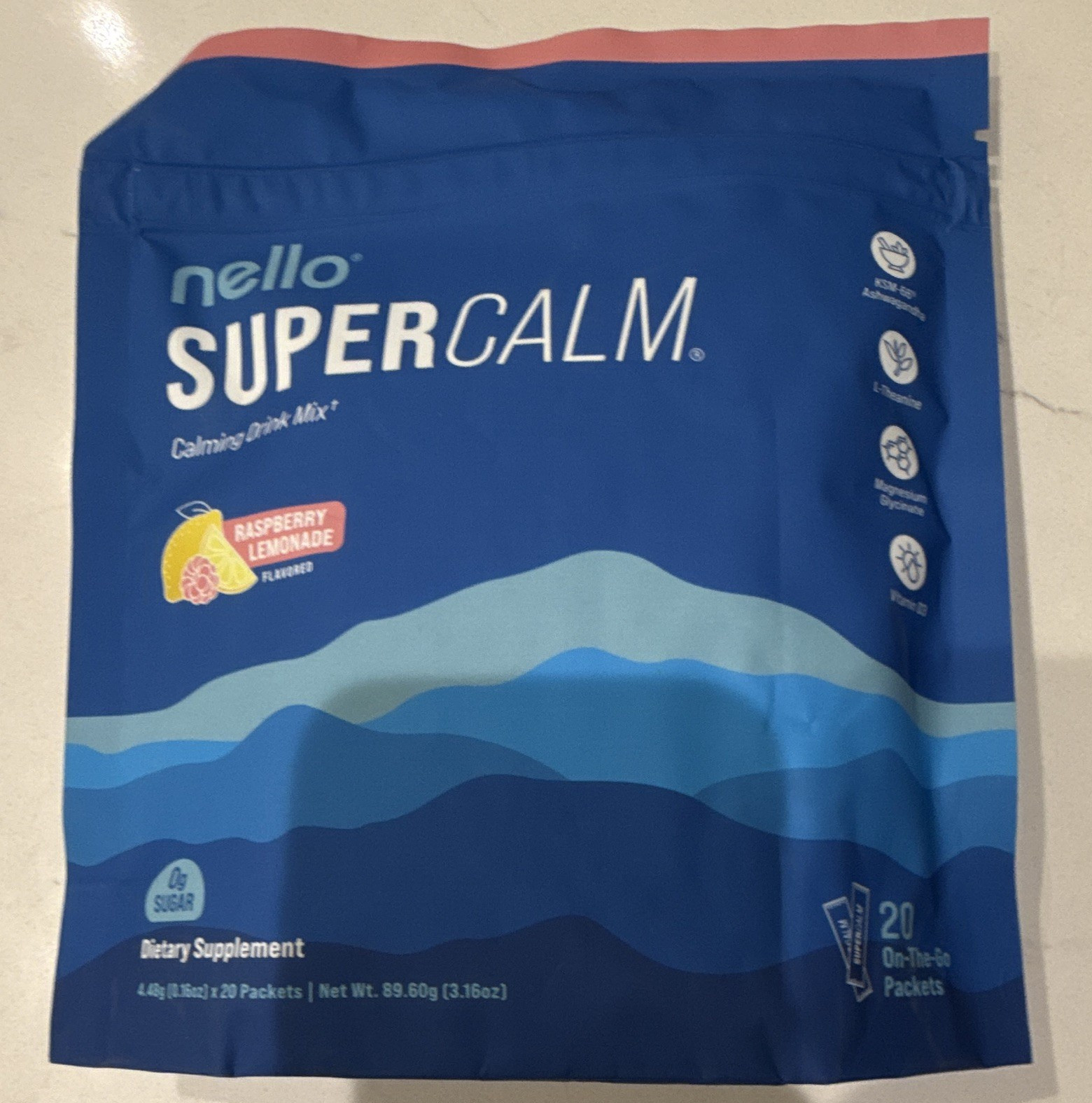 nello SUPER CALM Powder Dietary Supplement Raspberry Lemonade 20 Packets 07/2027