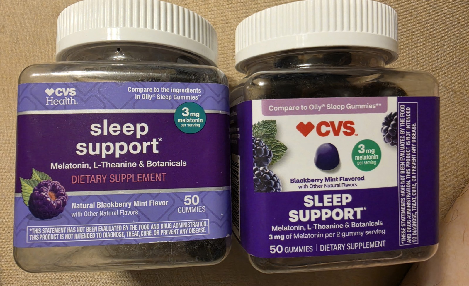 2x CVS Health Sleep Support 50 Gummies Ea Blackberry Mint Melatonin L-Theanine
