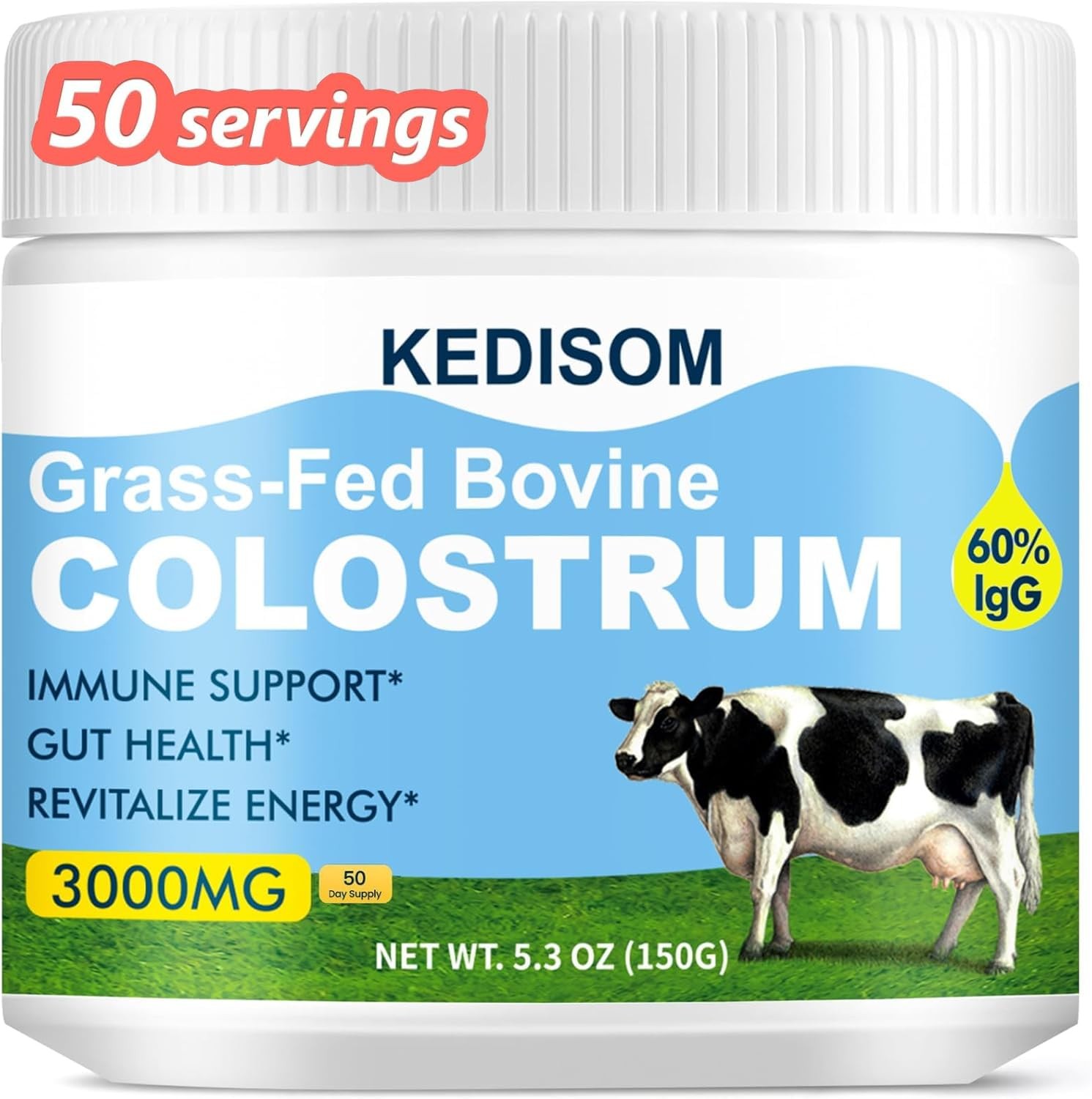 KEDISOM Grass-Fed Bovine Colostrum Supplement 5.3 Ounce (Pack of 1), 150g