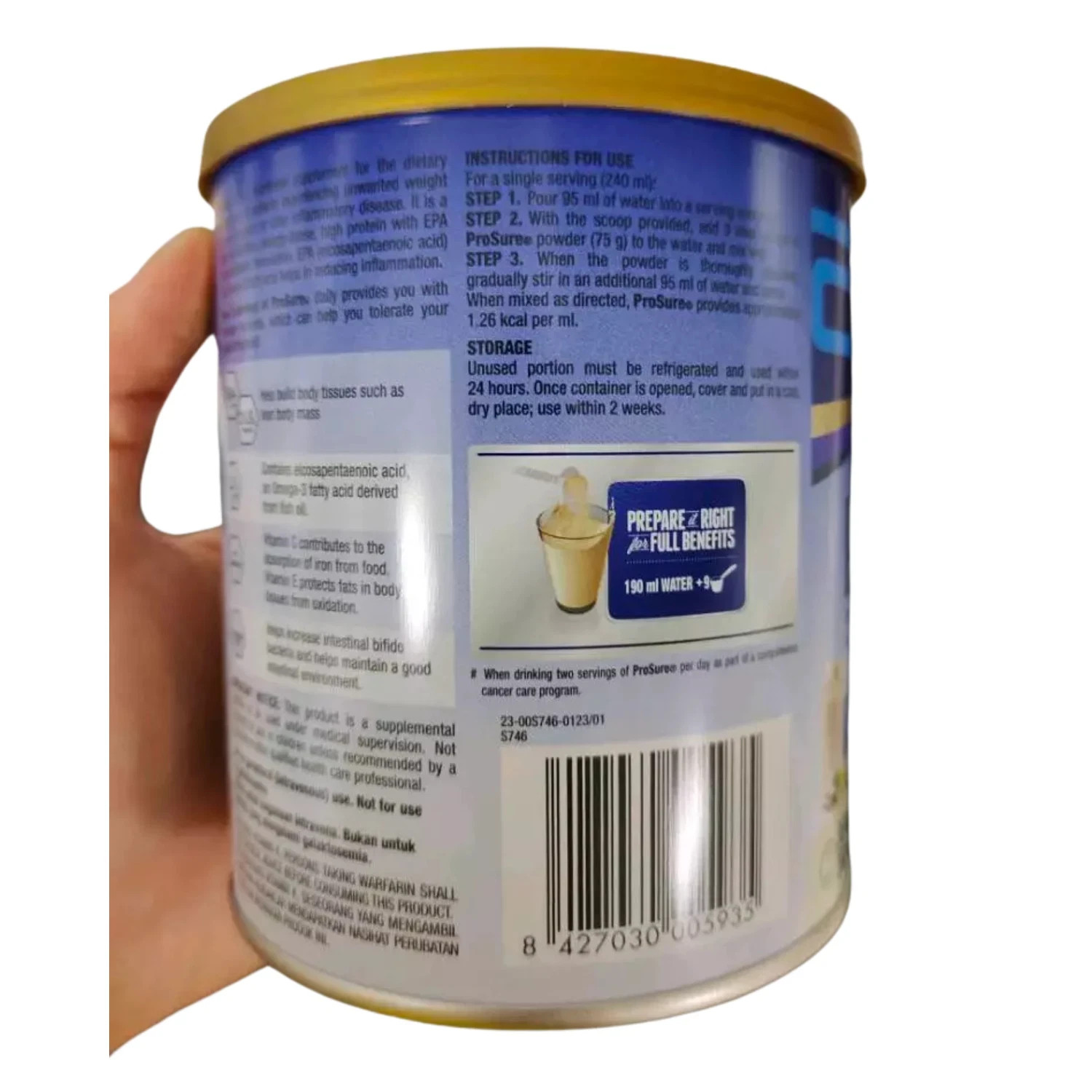 8 X Abbott Pro Sure Milk (High Protein, Prebiotic & EPA) 380g Express Shipp