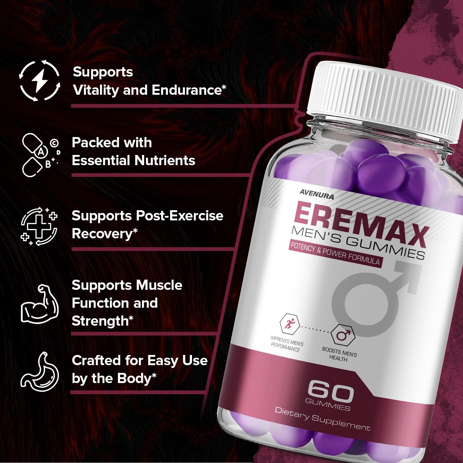 (2 Pack) Eremax Gummies for Men – Gummy Natural Blend for Overall Support