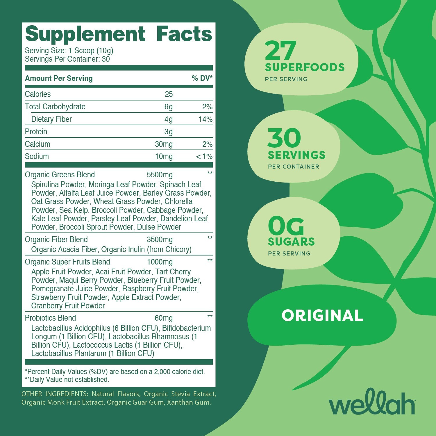 Wellah Leaf, Laugh, Love Daily Greens & Superfoods Powder (Unflavored) 30 Serv.