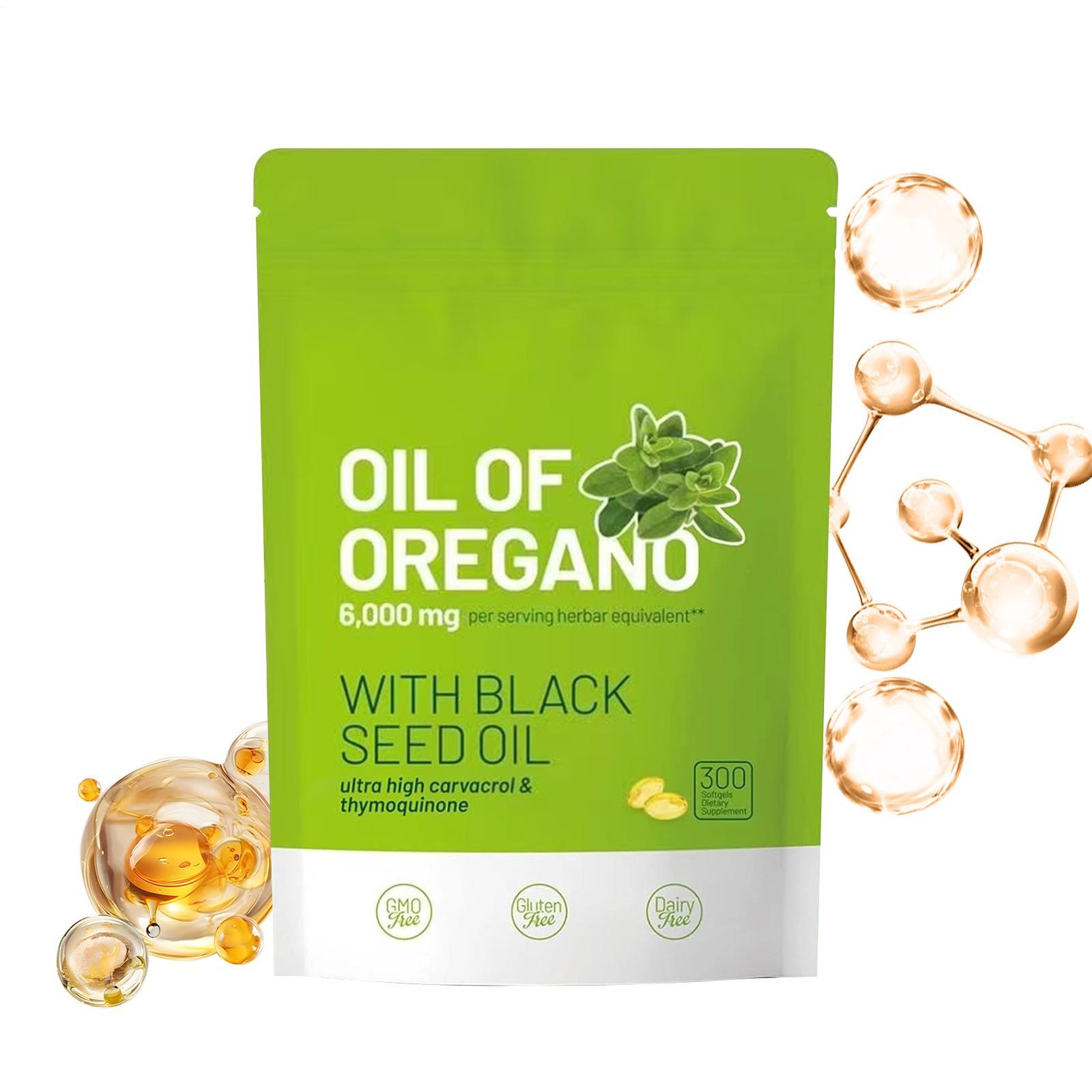 ​​Oil Of Oregano 300 Softgels 2 In 1 Black Seed Oil Organic Herbal Supplement