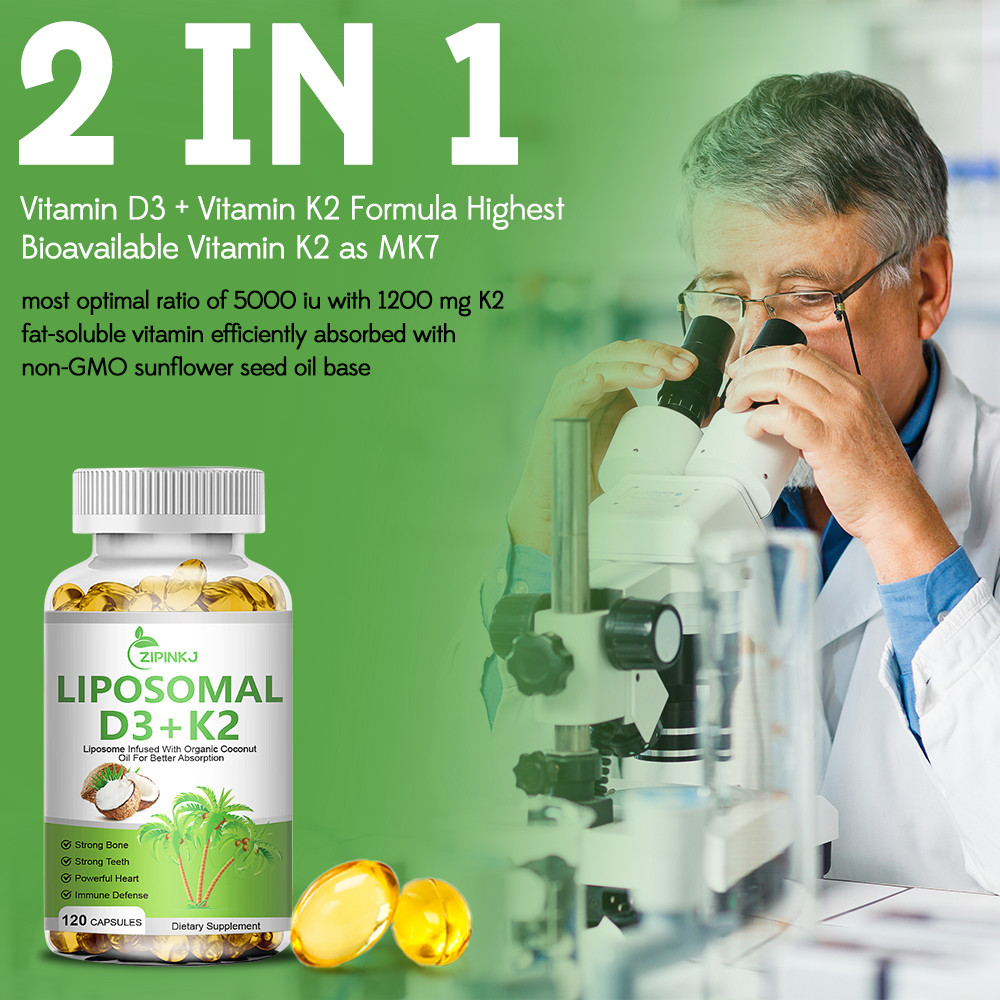 LIPOSOMAL D3+K2 120 Capsules With Organic CoconutOil For Better Absorption