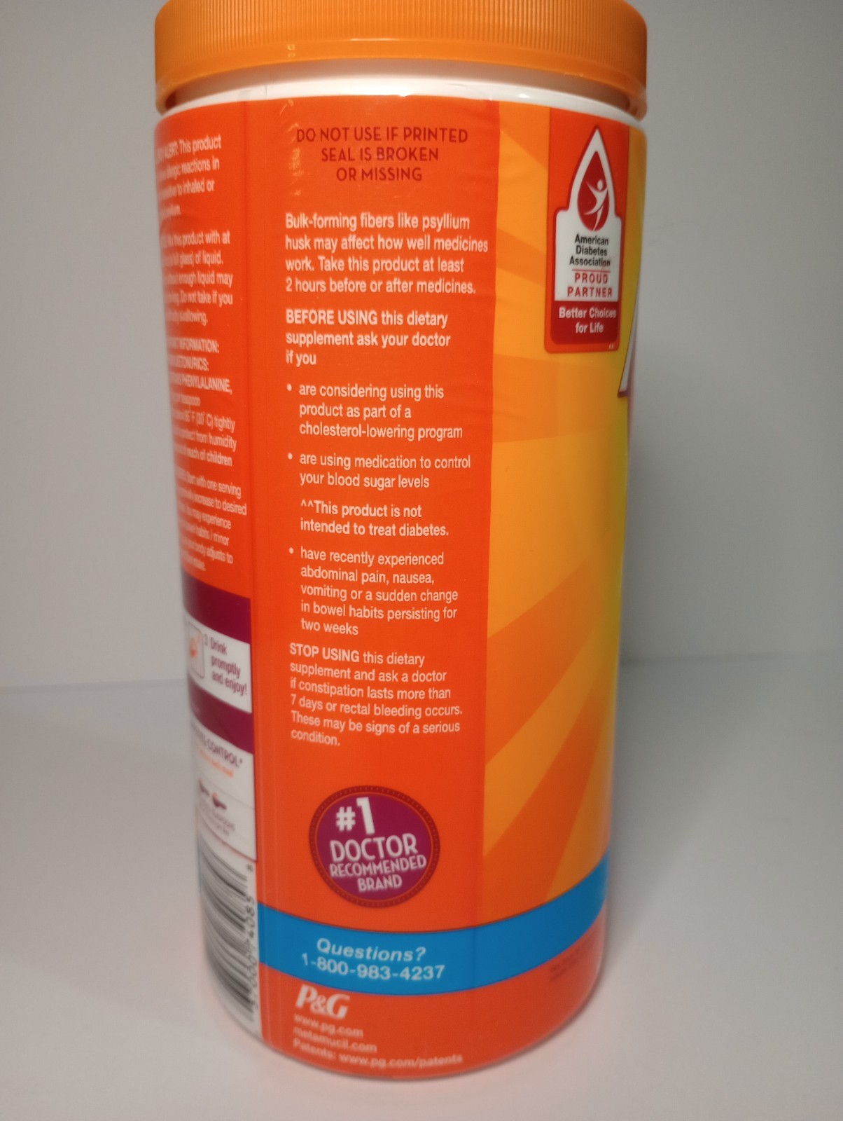 Metamucil Psyllium Husk Fiber Powder Sugar-Free Orange Flavor 23.3 oz