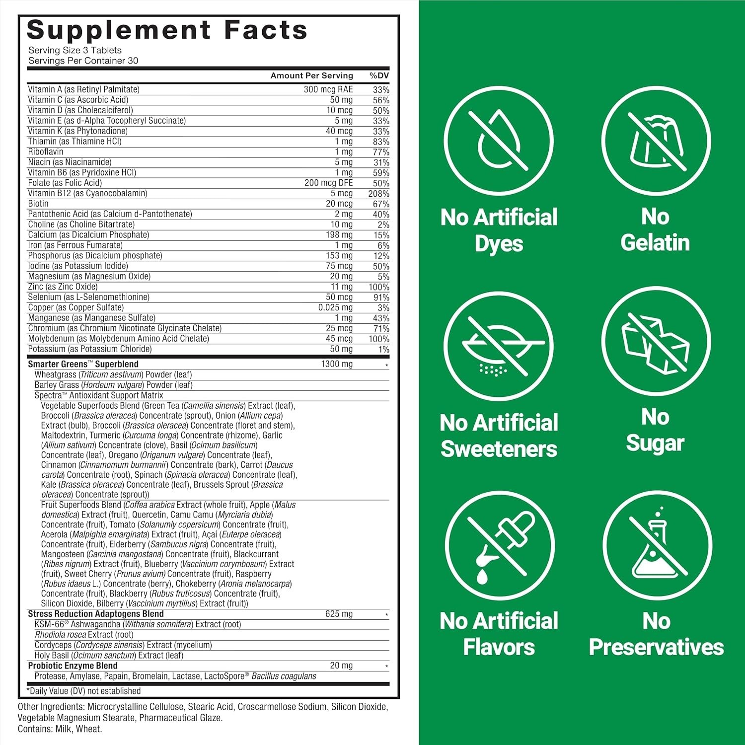 Force Factor Smarter Greens Superfoods Tablets with Antioxidants and Probiotics