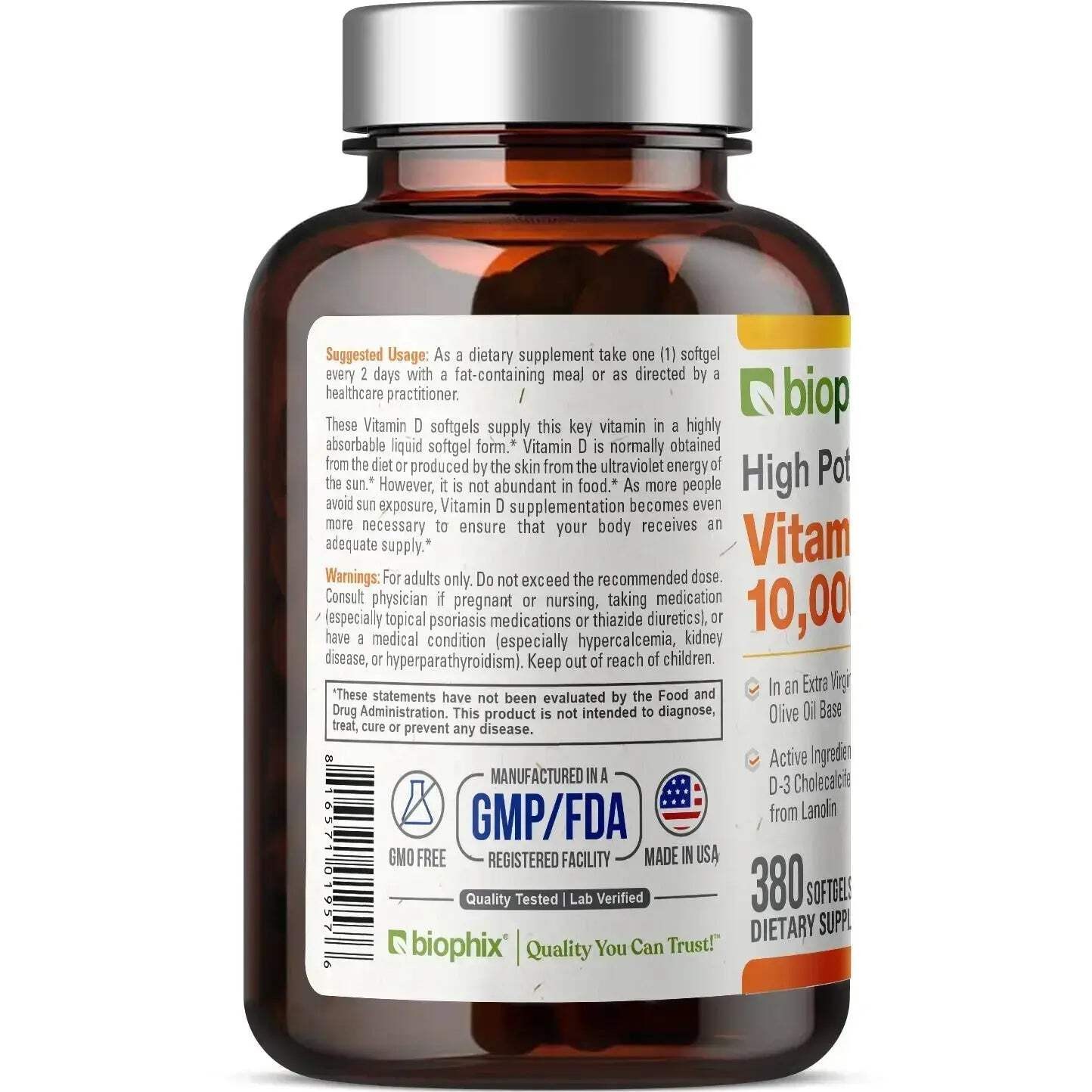 Biophix Vitamin D-3 10000 IU 380 Softgels – In Extra Virgin Olive Oil