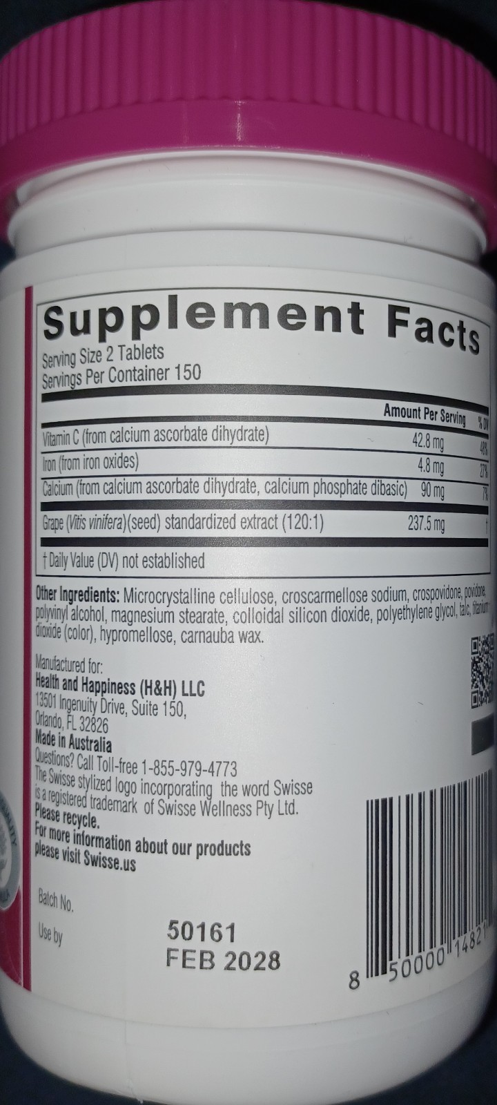 Swisse Grape Seed Extract Grapeseed Antioxidant Supplement w/ Vitamin C 300 CT