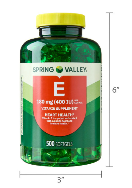 Spring Valley Vitamin E 180 mg (400 IU) Dietary Supplement, 500 Softgels