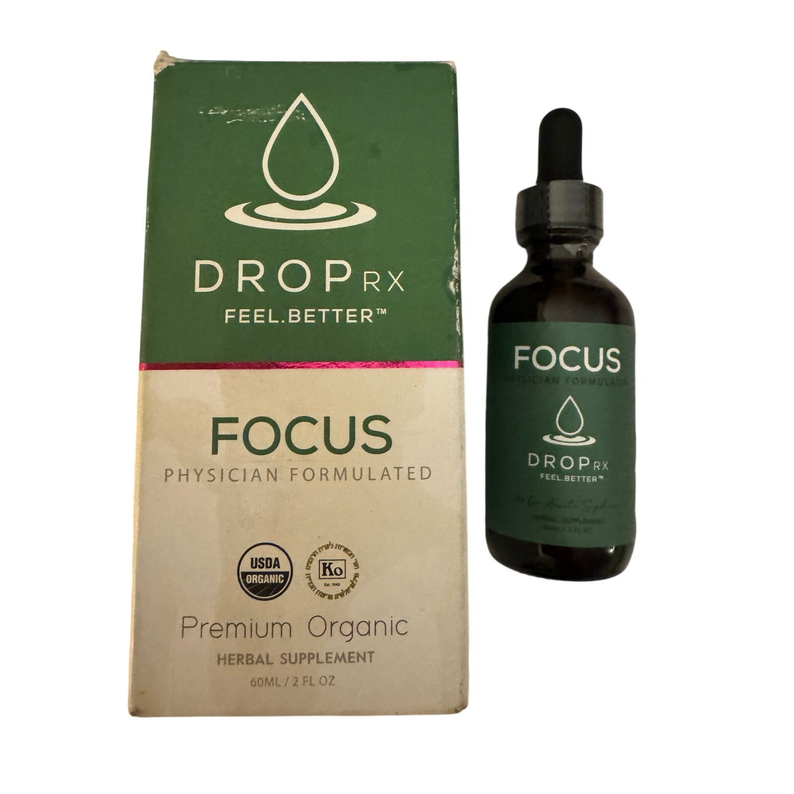 DropRx Focus Organic Herbal Supplement Drops Brain/Memory Support 2 fl oz NIB