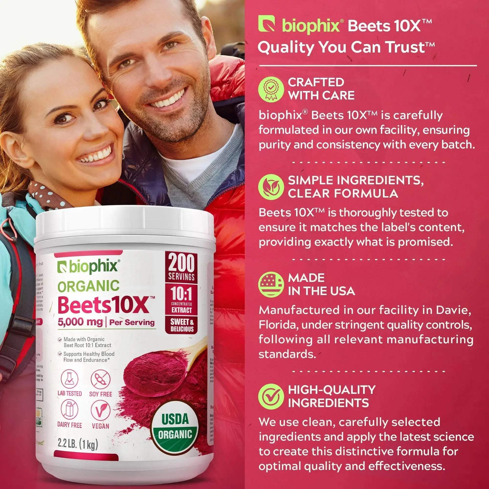 biophix Organic Beets 10X Beet Root Powder 2.2 lb 50000 mg Equivalent