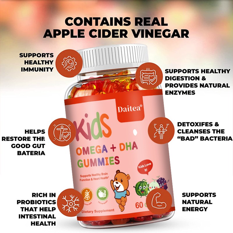 Kids Omega+Dha Calcium Vitamin Support Focus Attention Memory Improve 60 Gummies