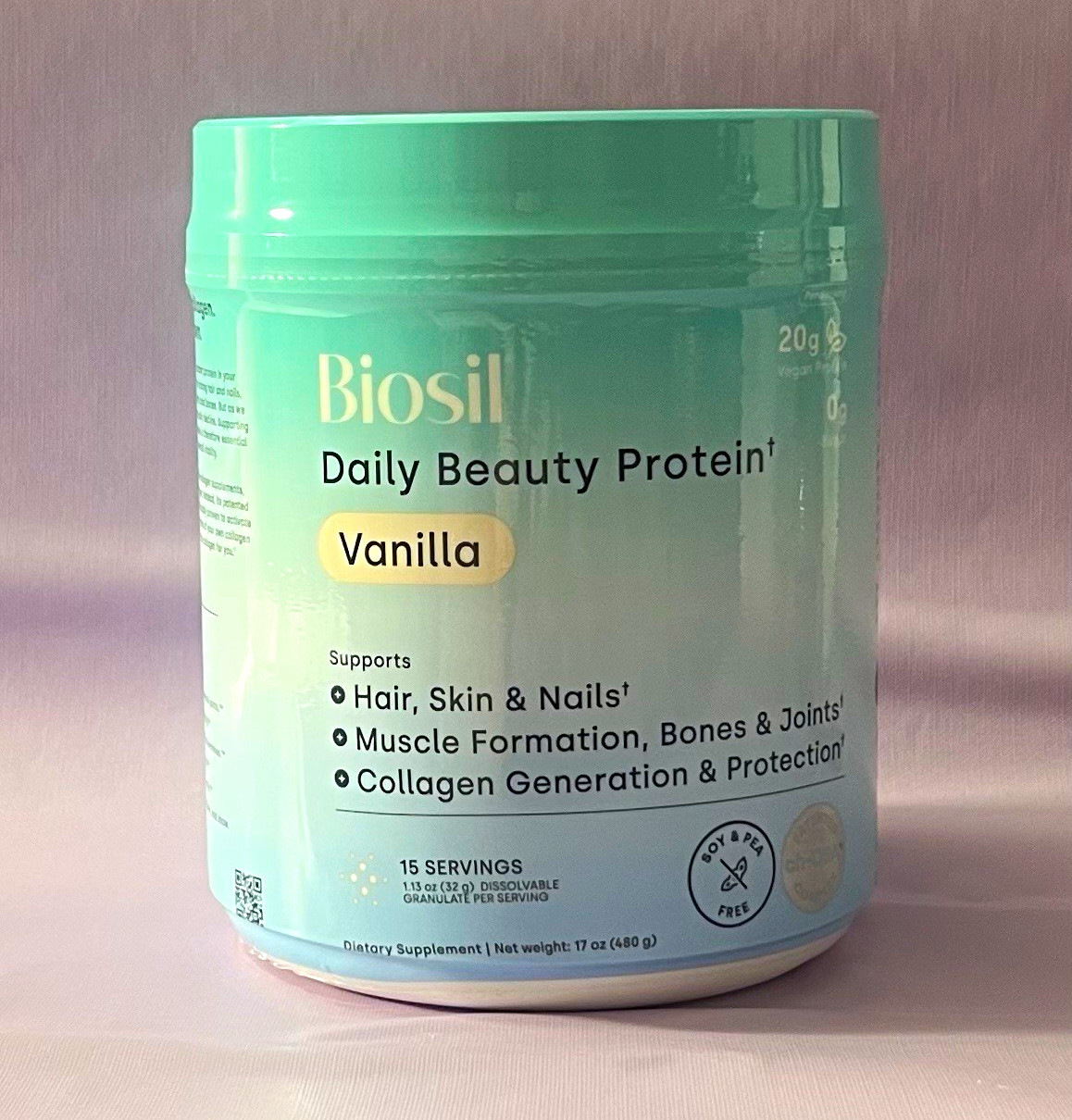 Biosil Daily Beauty Protein Powder Vanilla Vegan Soy & Pea Free 17 oz 12/2027