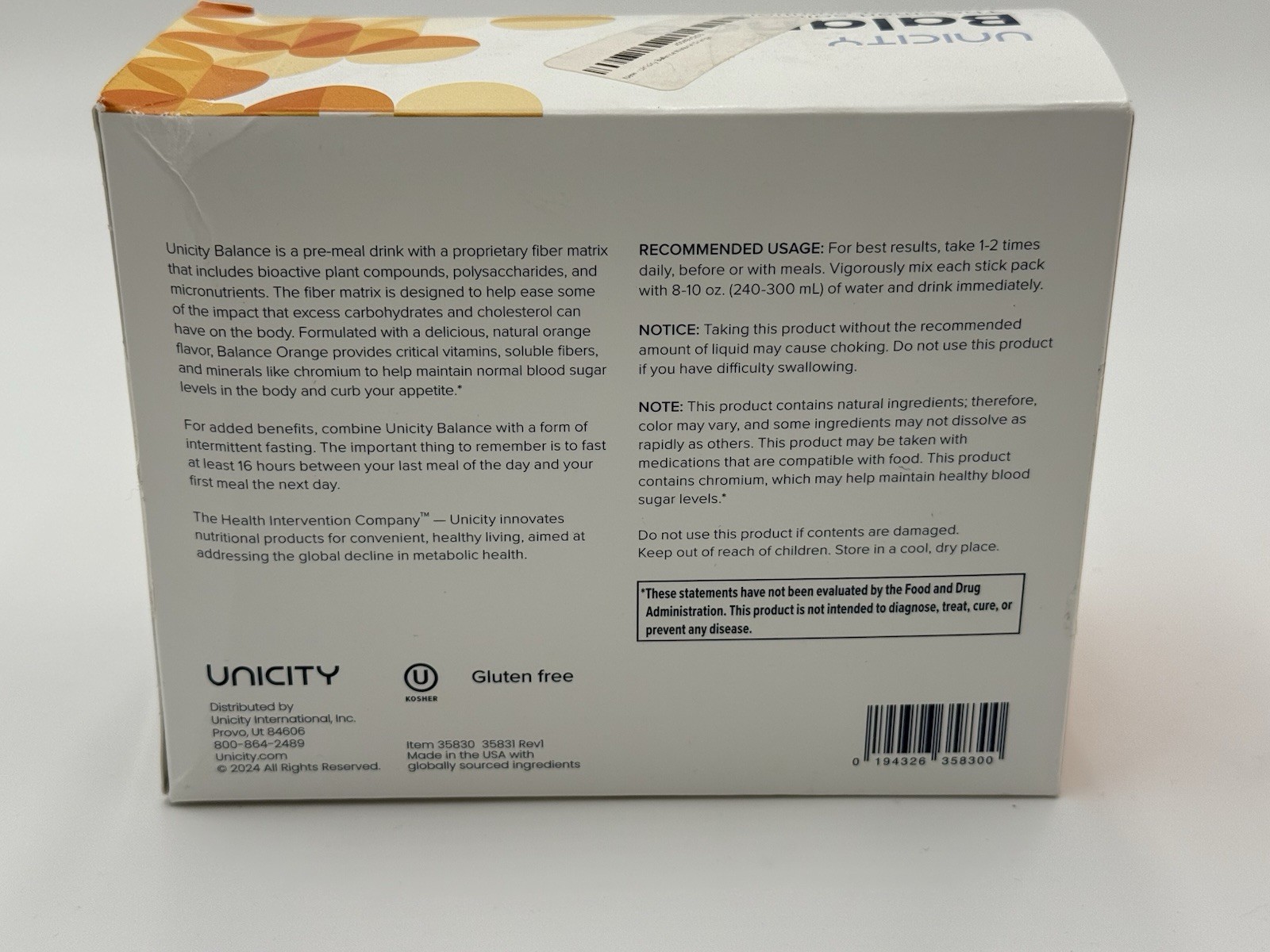 UNICITY BALANCE NATURAL ORANGE Stay full longer 30 Packets Exp. March 2026….