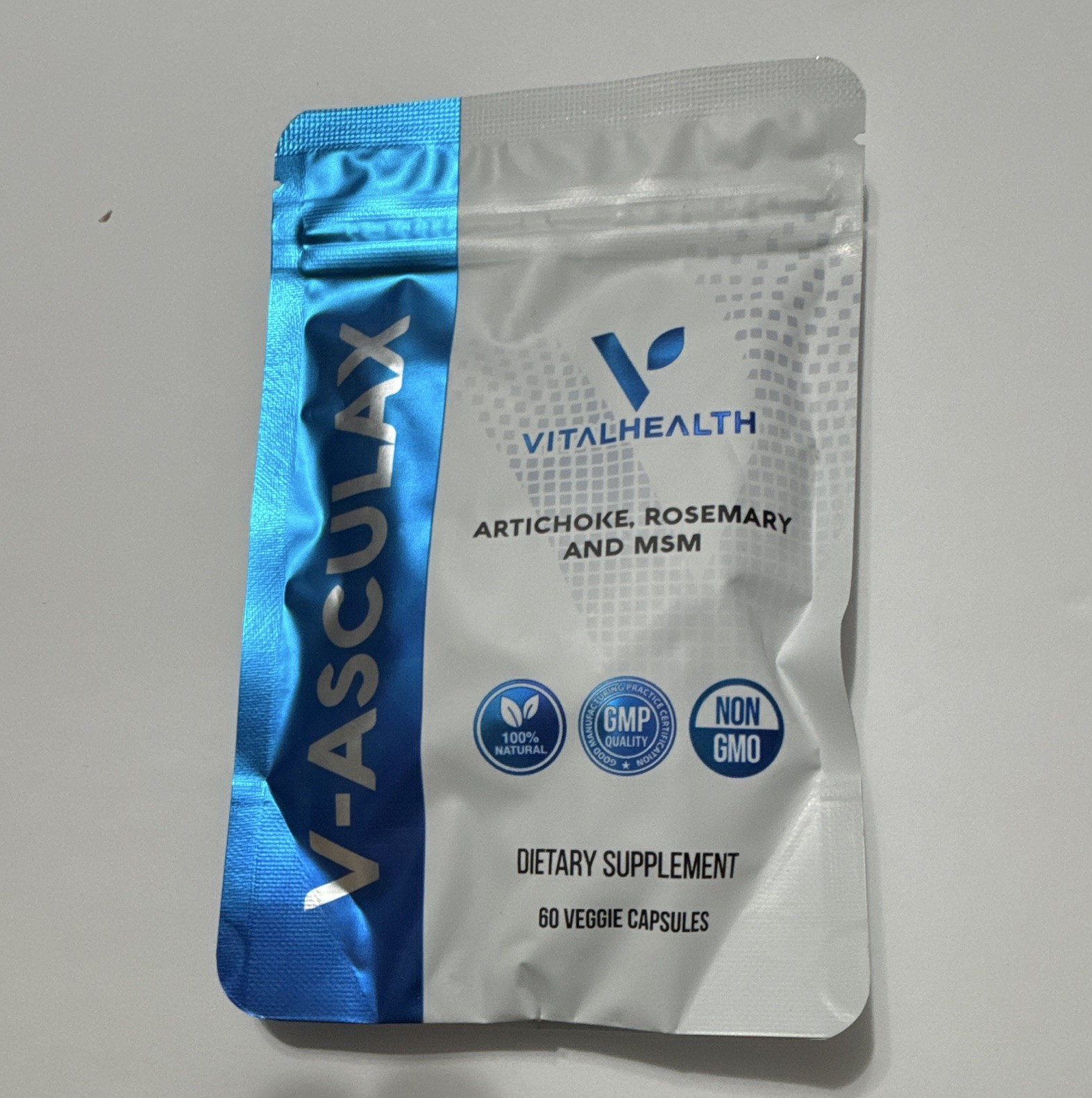 VitalHealth V-Asculax Artichoke Rosemary MSM 60 Capsules Non-GMO 100% Natural