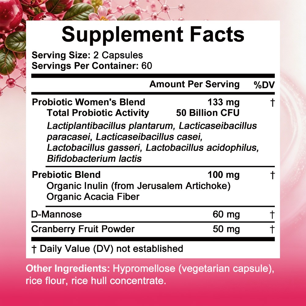 Women Probiotic 50 Billion CFU | with Prebiotics, Cranberry&D-Mannose 30~120Caps