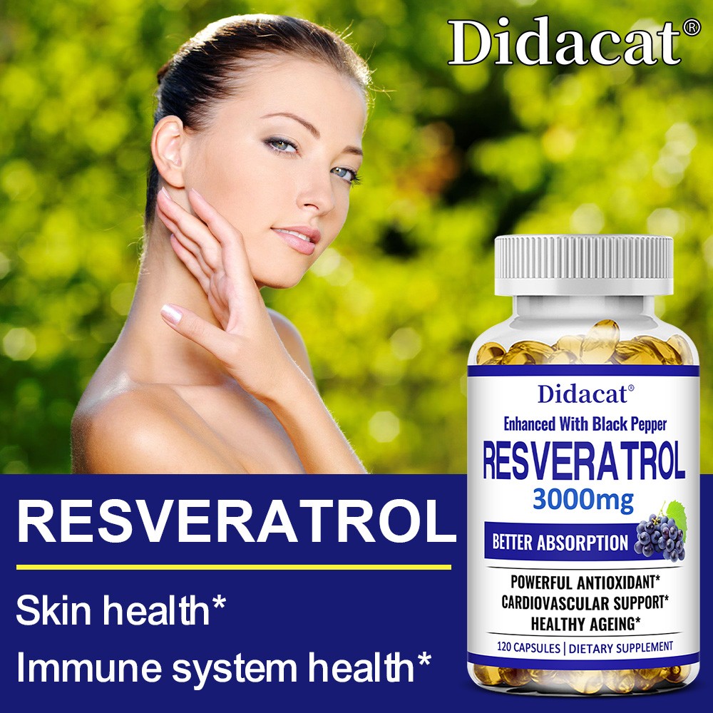 Resveratrol 3000mg Supplement for Heart,Skin & Healthy Aging, 30/60/120 Capsules