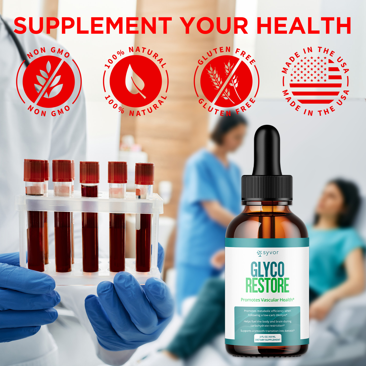 (1 Pack) Glyco Restore Blood Support Drops GlycoRestore Supplement 30 Servings