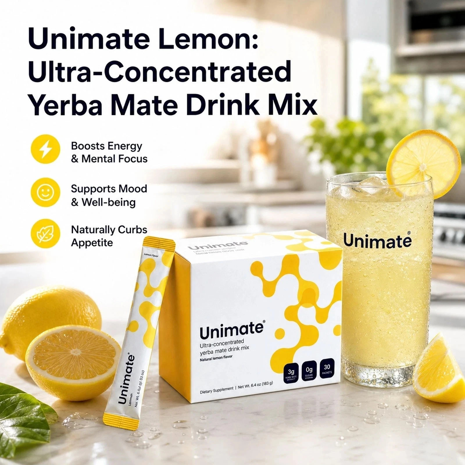 Unicity Unimate Leamon Flavor Supplement-30-count pack-Freshs- Energizing1