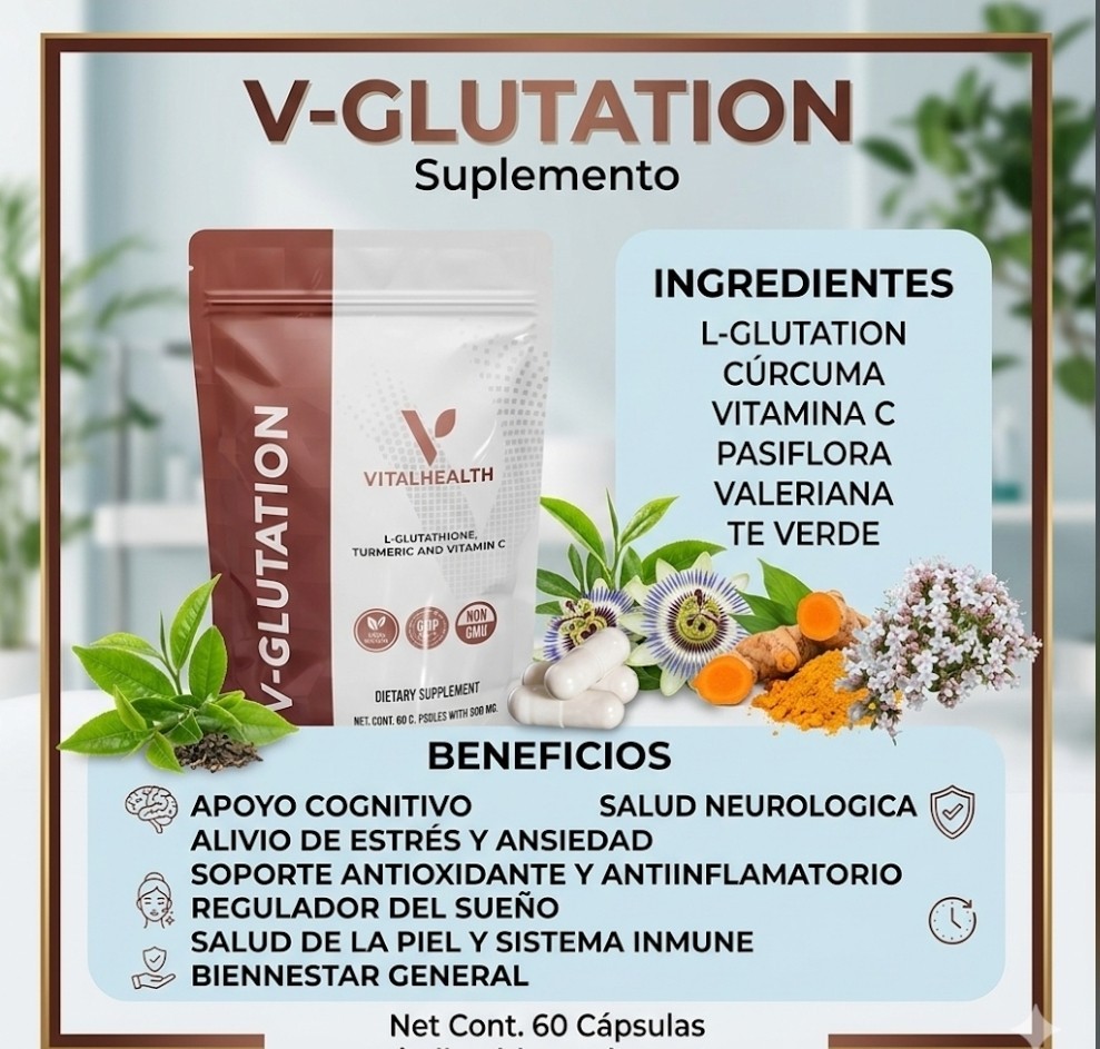 VitalHealth V-Glutation L-Glutathione w/ Vitamin C 60 Veggie Caps Non-GMO 605mg