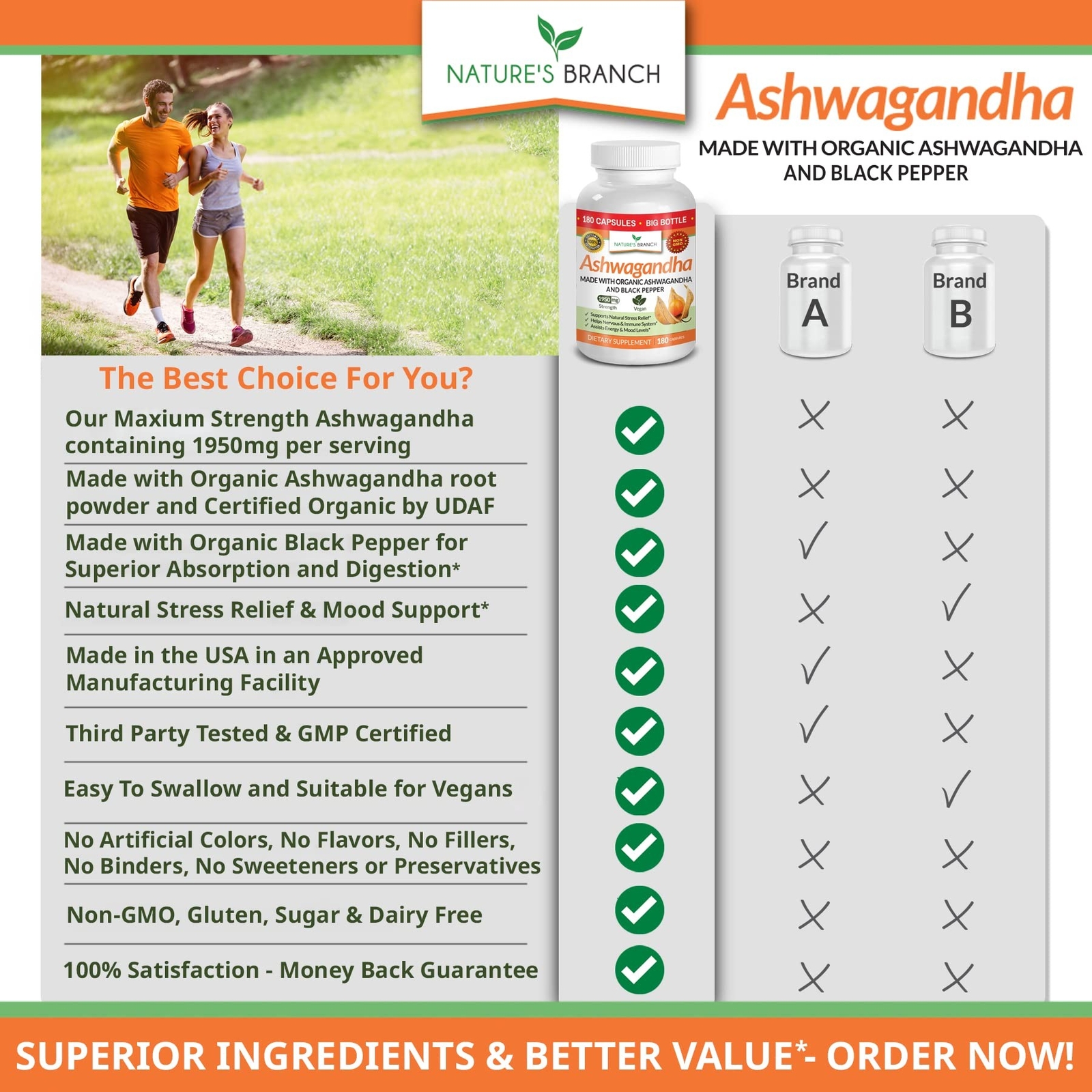 Organic Ashwagandha with Black Pepper – 180 Capsules – 1950mg Maximum Strengt…