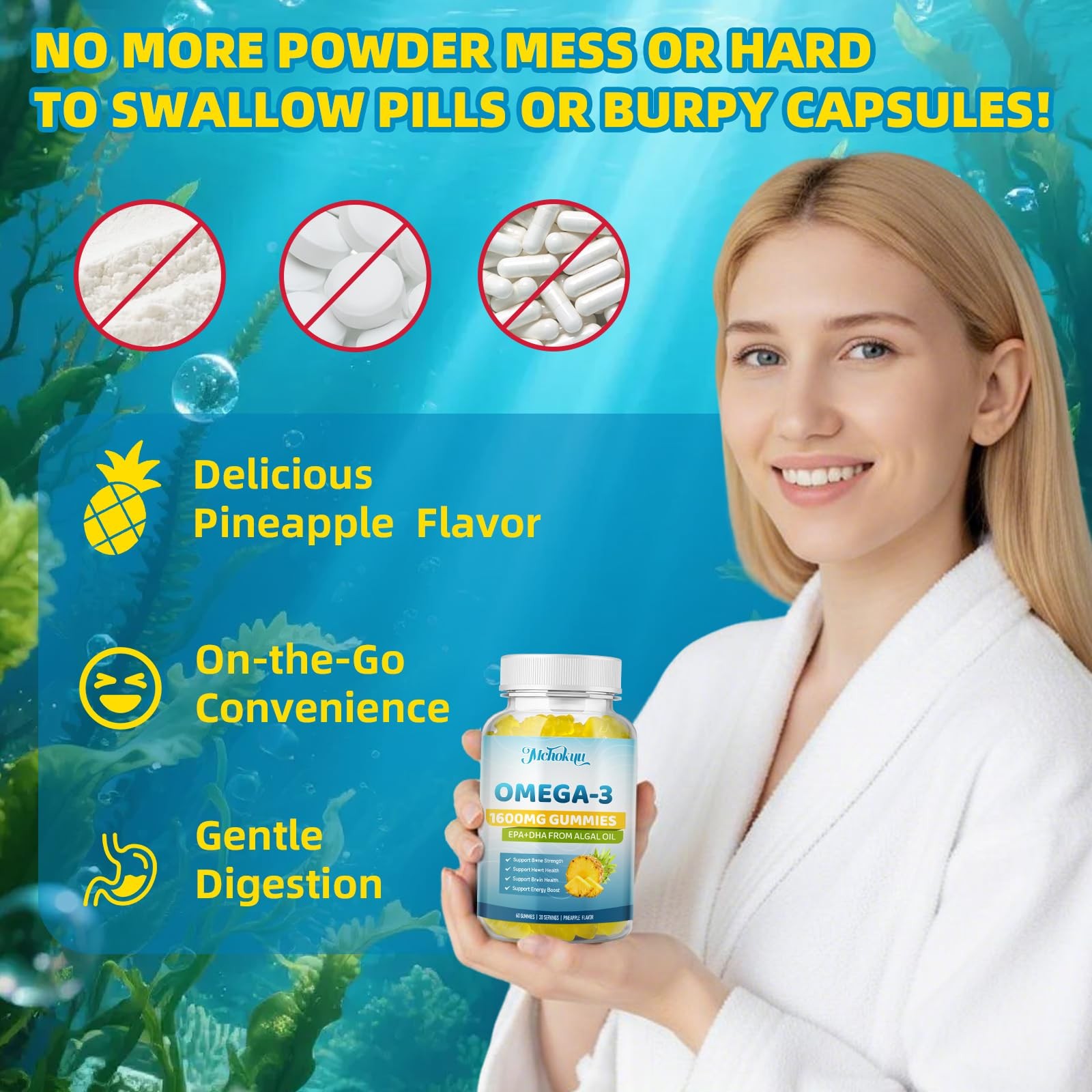 Mchokuu Vegan Omega-3 Gummies 1600Mg Epa Dha From Algal Oil Fish Oil