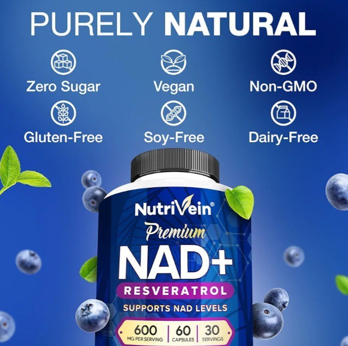 Nutrivein Premium NAD + Resveratrol Supplement 600 mg 30 Servings (60 Capsules)