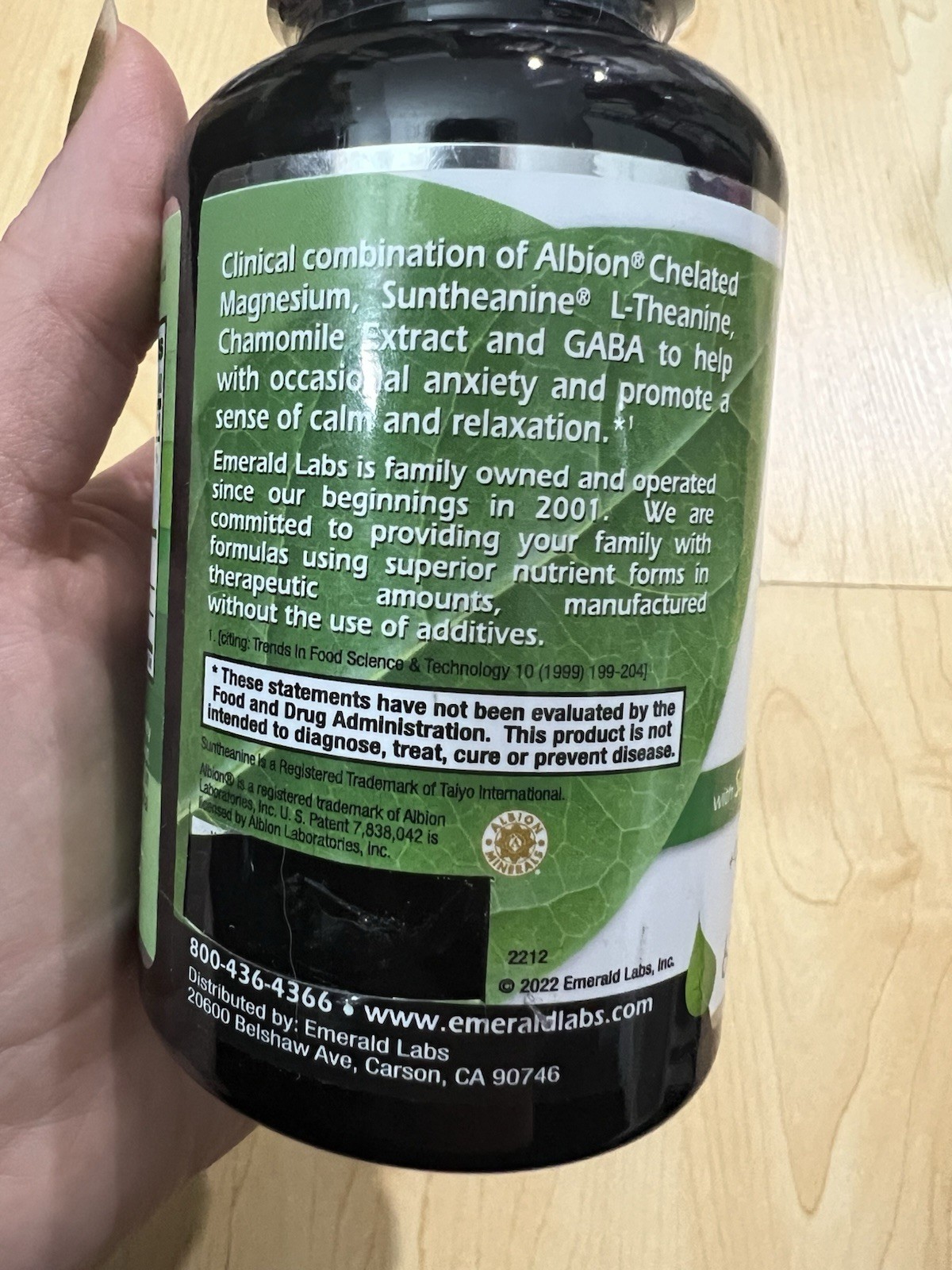 Emerald Labs Cerebral Calm 60 Vegetable Caps Magnesium L-Theanine GABA Chamomile