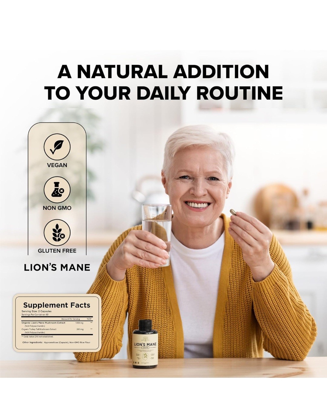 Garden of Herbz Lions Mane Supplement w/Turkey Tail Nootropic Focus Memory 120ct