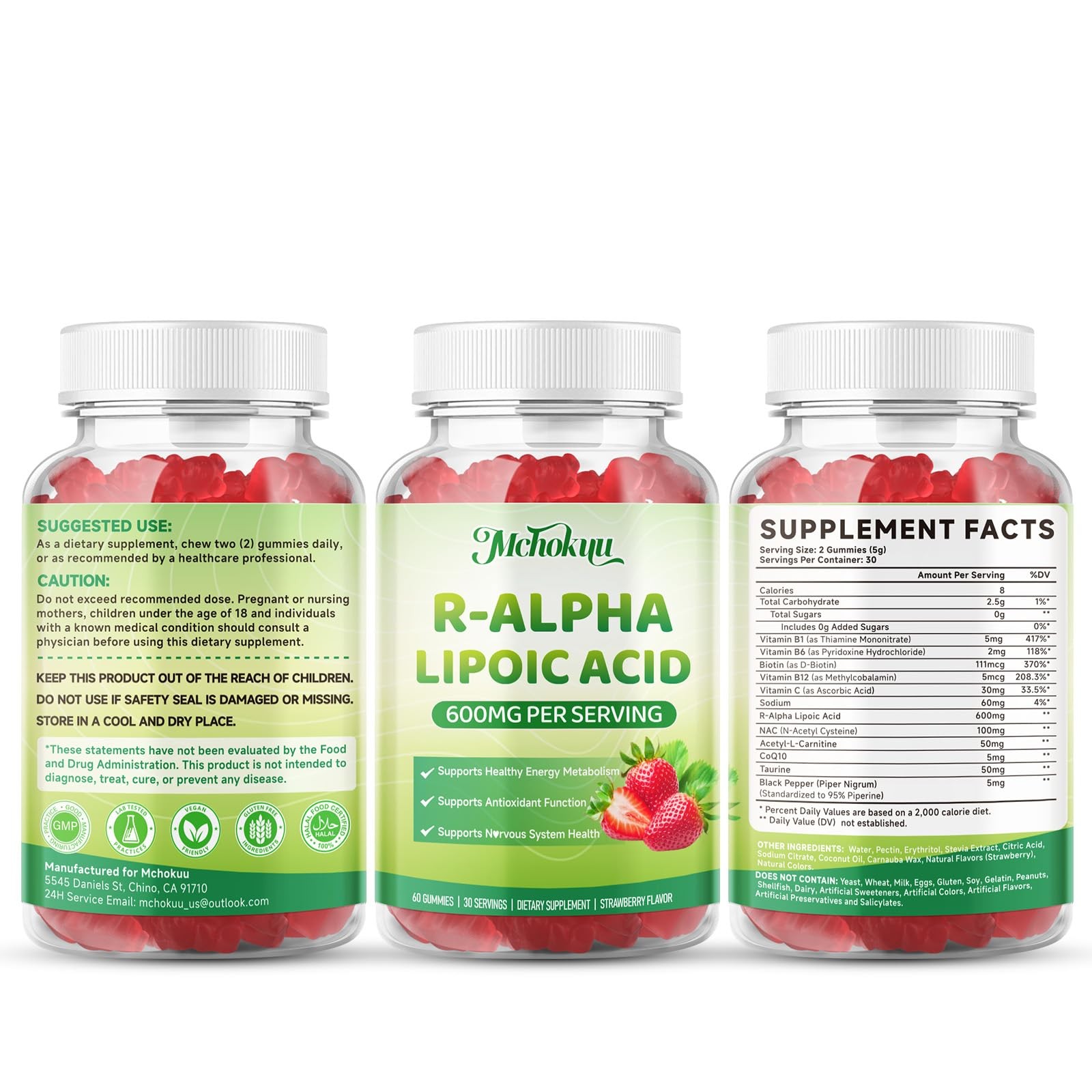 Mchokuu R Alpha Lipoic Acid Gummies, Stabilized R-Alpha 60 Count (Pack of 1)