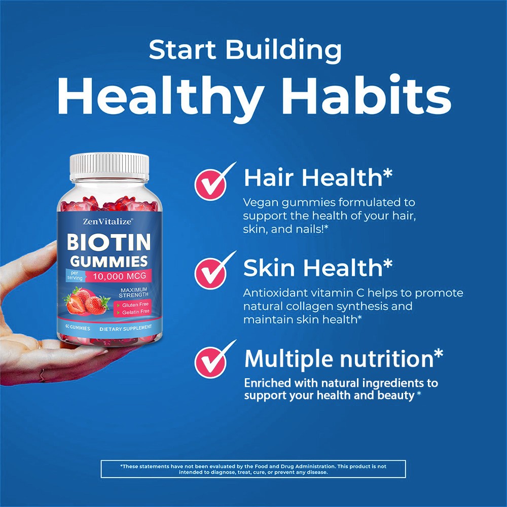 10,000mcg Biotin Gummies – Support Healthy Hair,Glowing Skin&Strong Nails,Vegan
