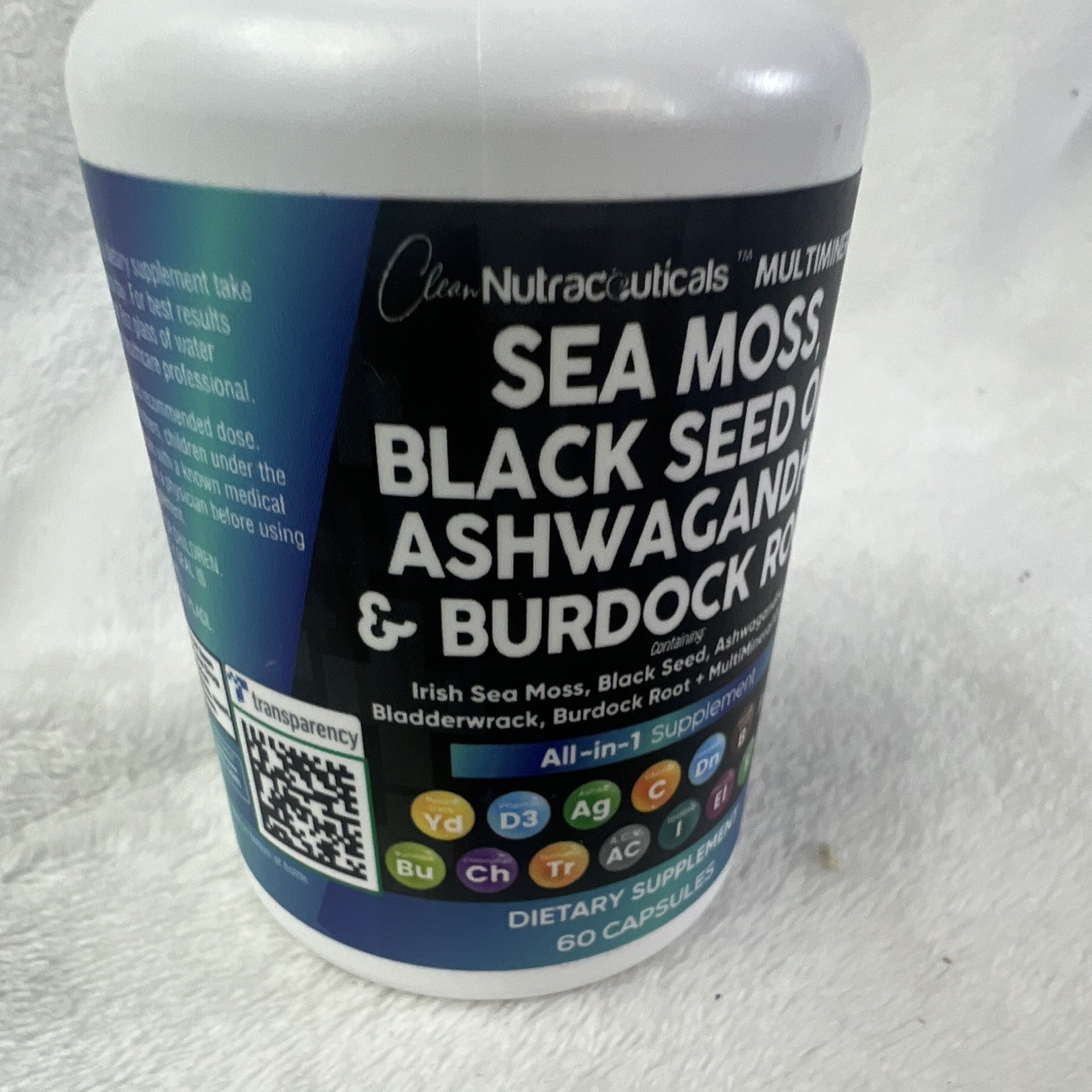Clean Nutraceuticals Sea Moss Black Seed Ashwagandha Burdock 60 Caps 3000mg