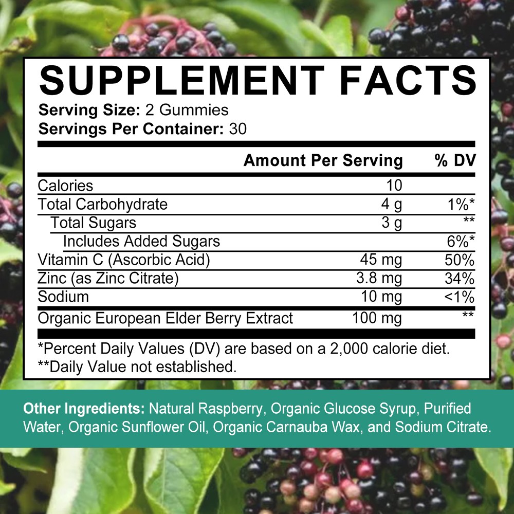 Kids Elderberry Immune Support Gummies | Vitamin C + Zinc, 30/60 Chews