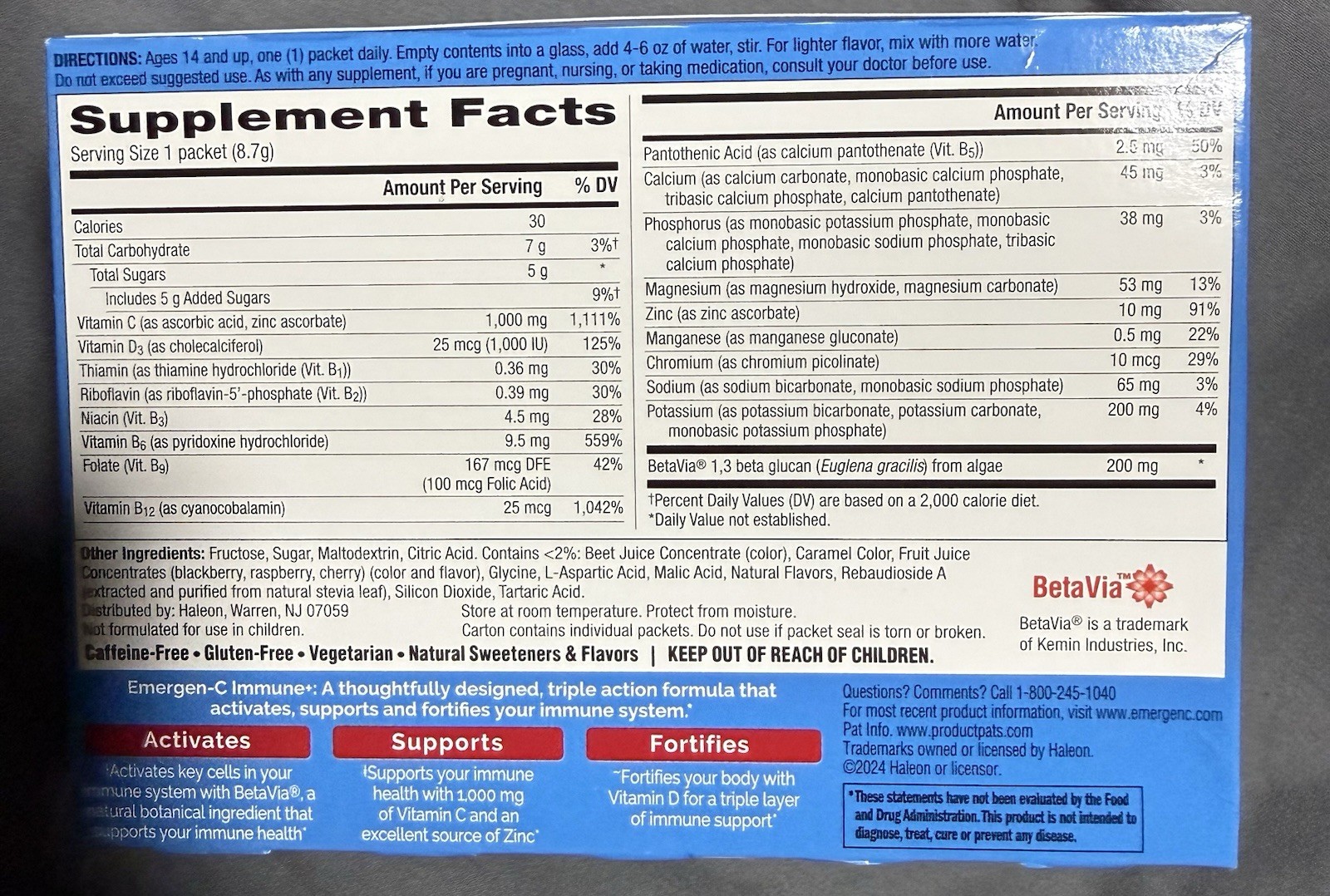 Emergen-C Immune+ Raspberry Drink Mix 30 Packets Vitamin C D Zinc Exp 07/2027