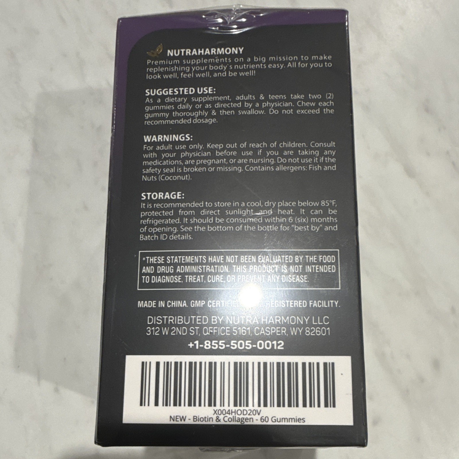Nutra Harmony Biotin Gummies 10,000mcg + Collagen Keratin 60 Berry Sugar-Free